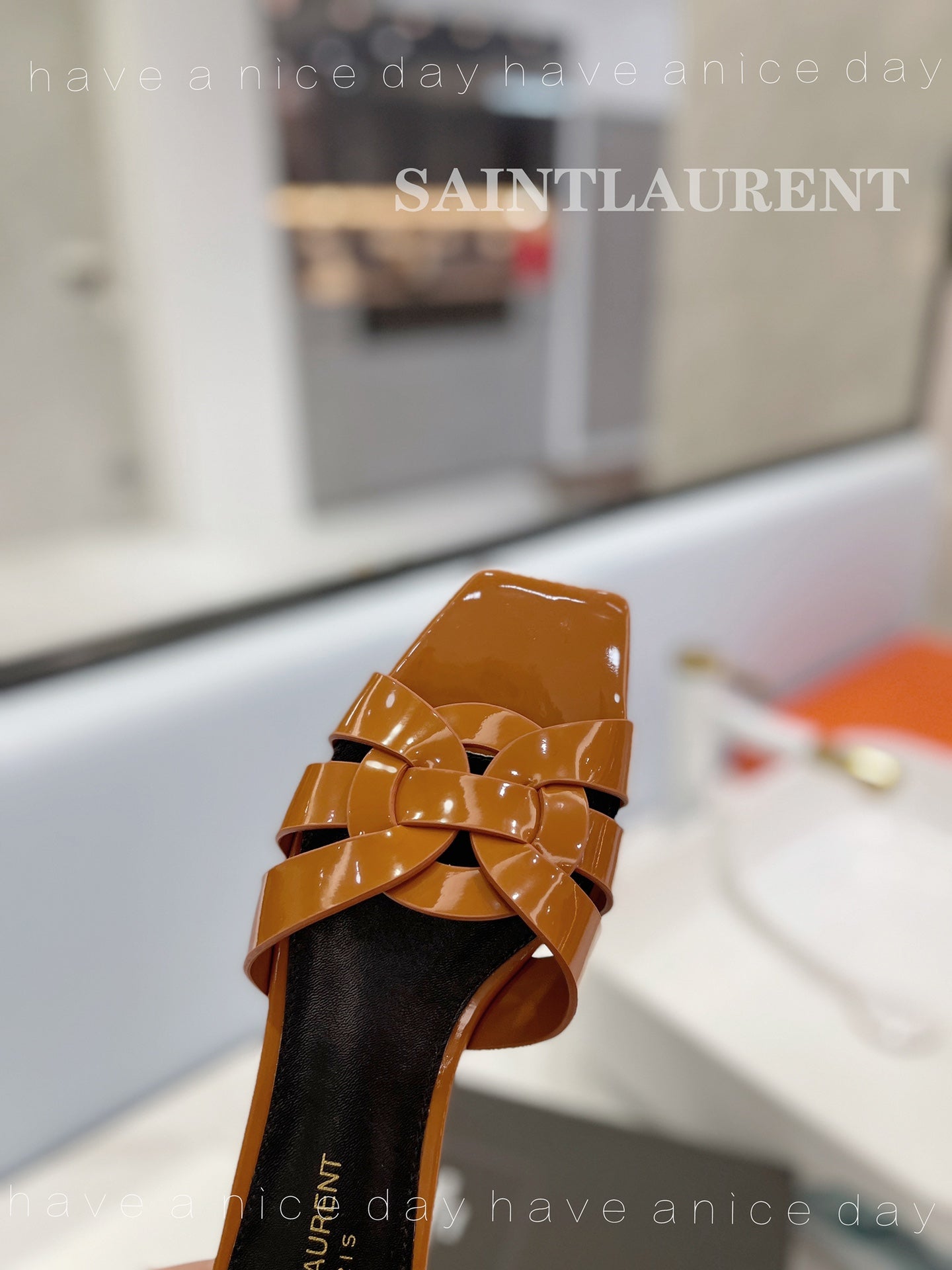 SL TRIBUTE SLIPPERS GLOSSY COPPER CALFSKIN - 34