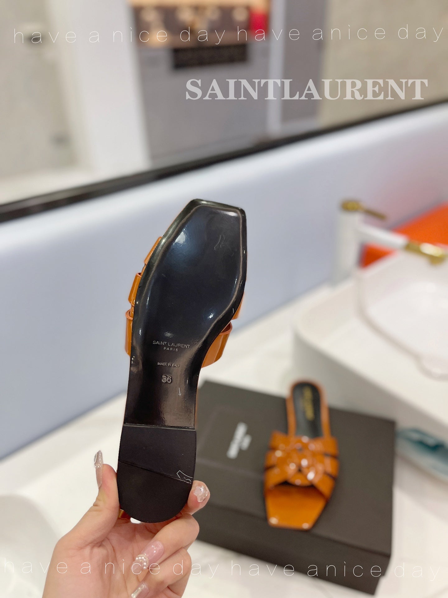SL TRIBUTE SLIPPERS GLOSSY COPPER CALFSKIN - 34