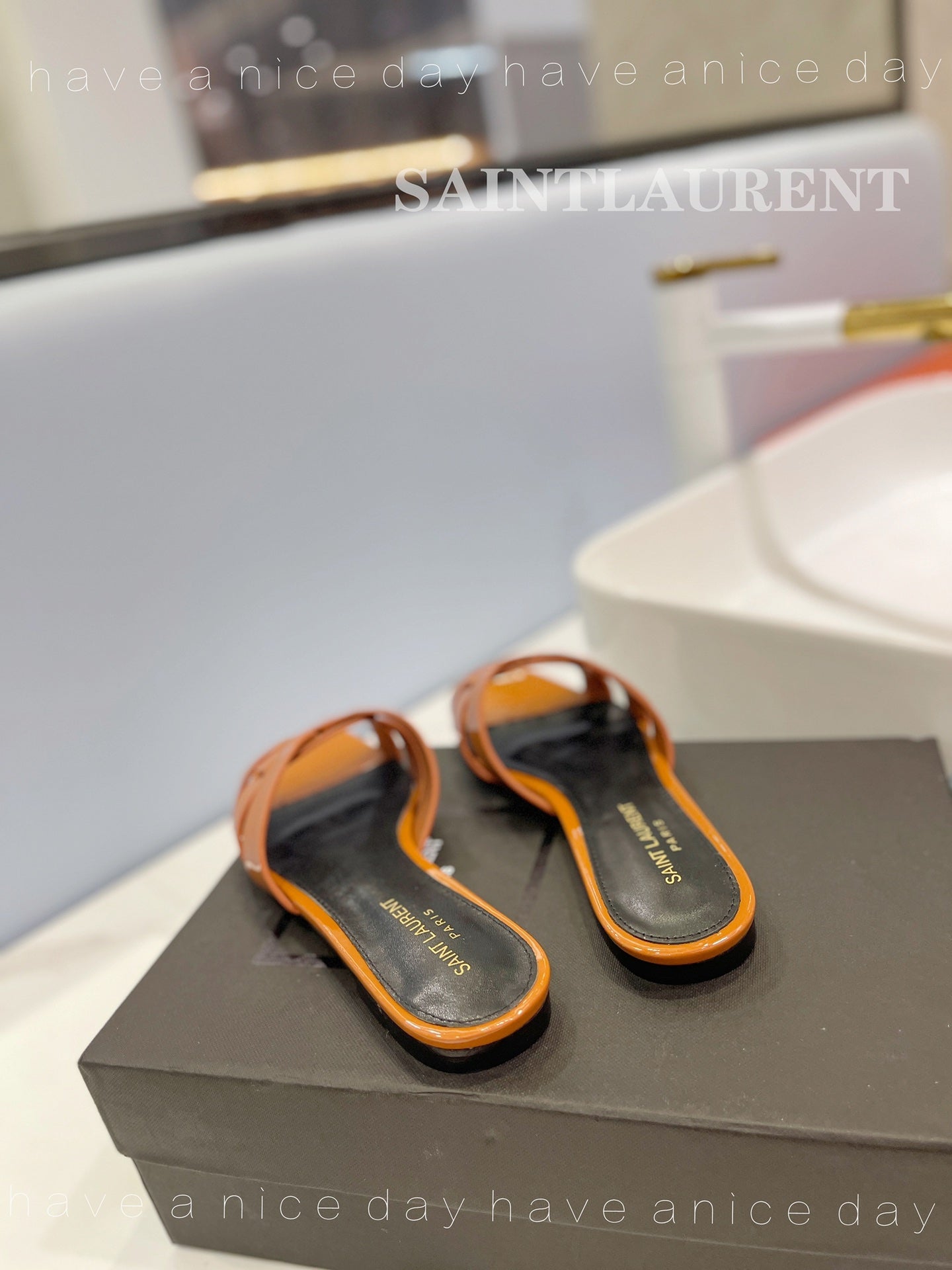 SL TRIBUTE SLIPPERS GLOSSY COPPER CALFSKIN - 34