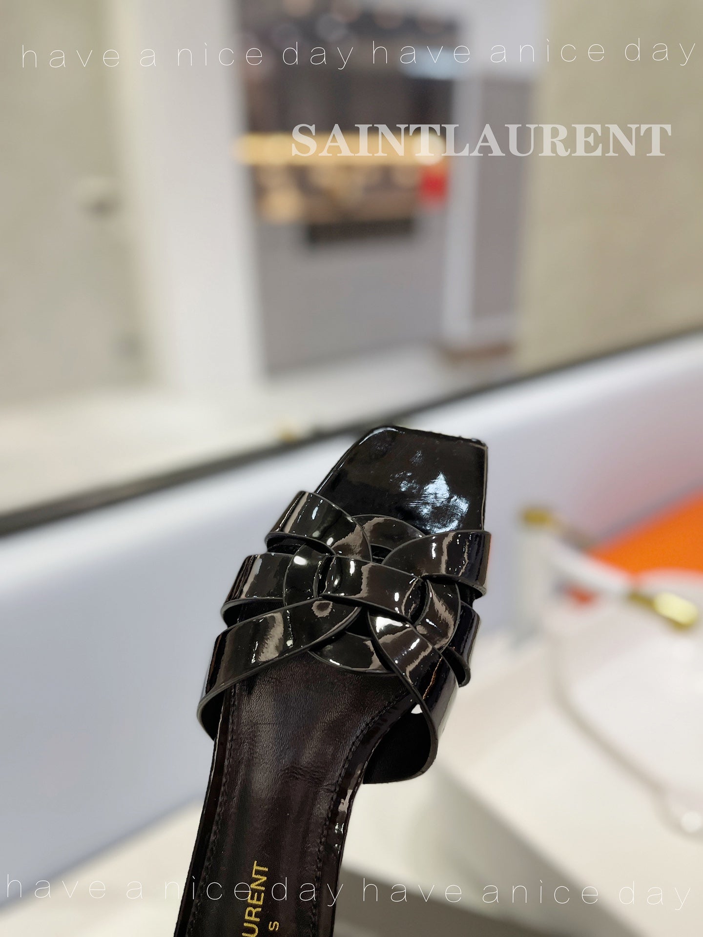 SL TRIBUTE SLIPPERS GLOSSY BLACK CALFSKIN - 34