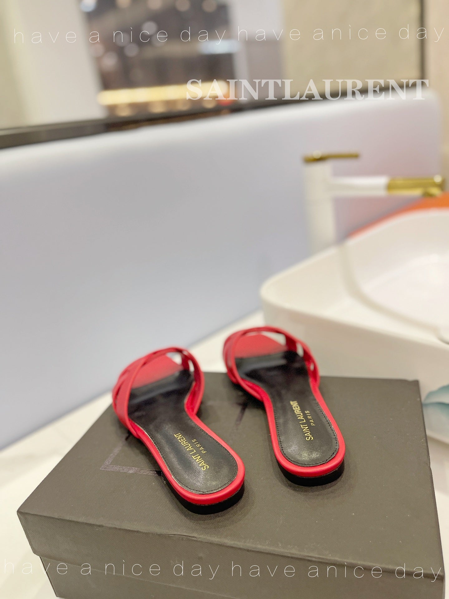 SL TRIBUTE SLIPPERS RED CALFSKIN - 34