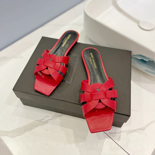 SL TRIBUTE SLIPPERS RED CALFSKIN - 34