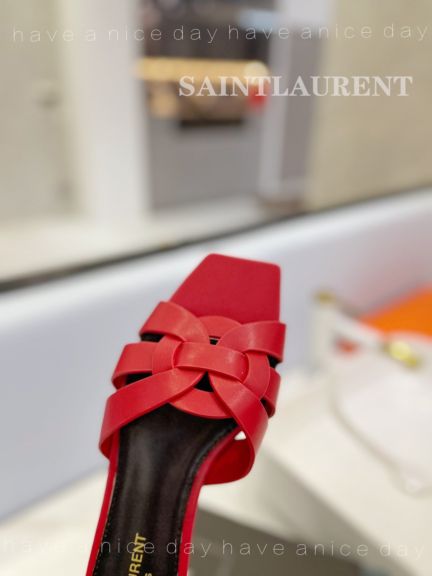 SL TRIBUTE SLIPPERS RED CALFSKIN - 34