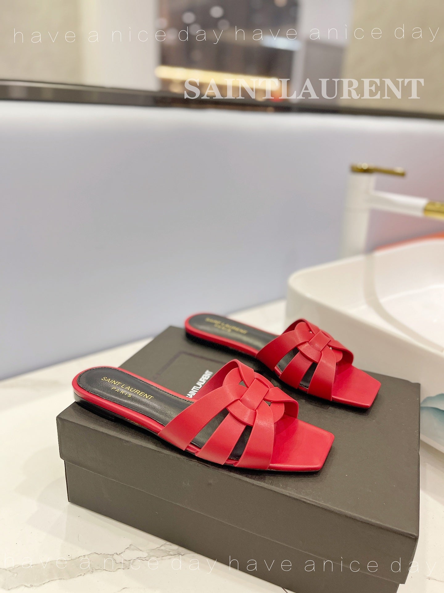 SL TRIBUTE SLIPPERS RED CALFSKIN - 34