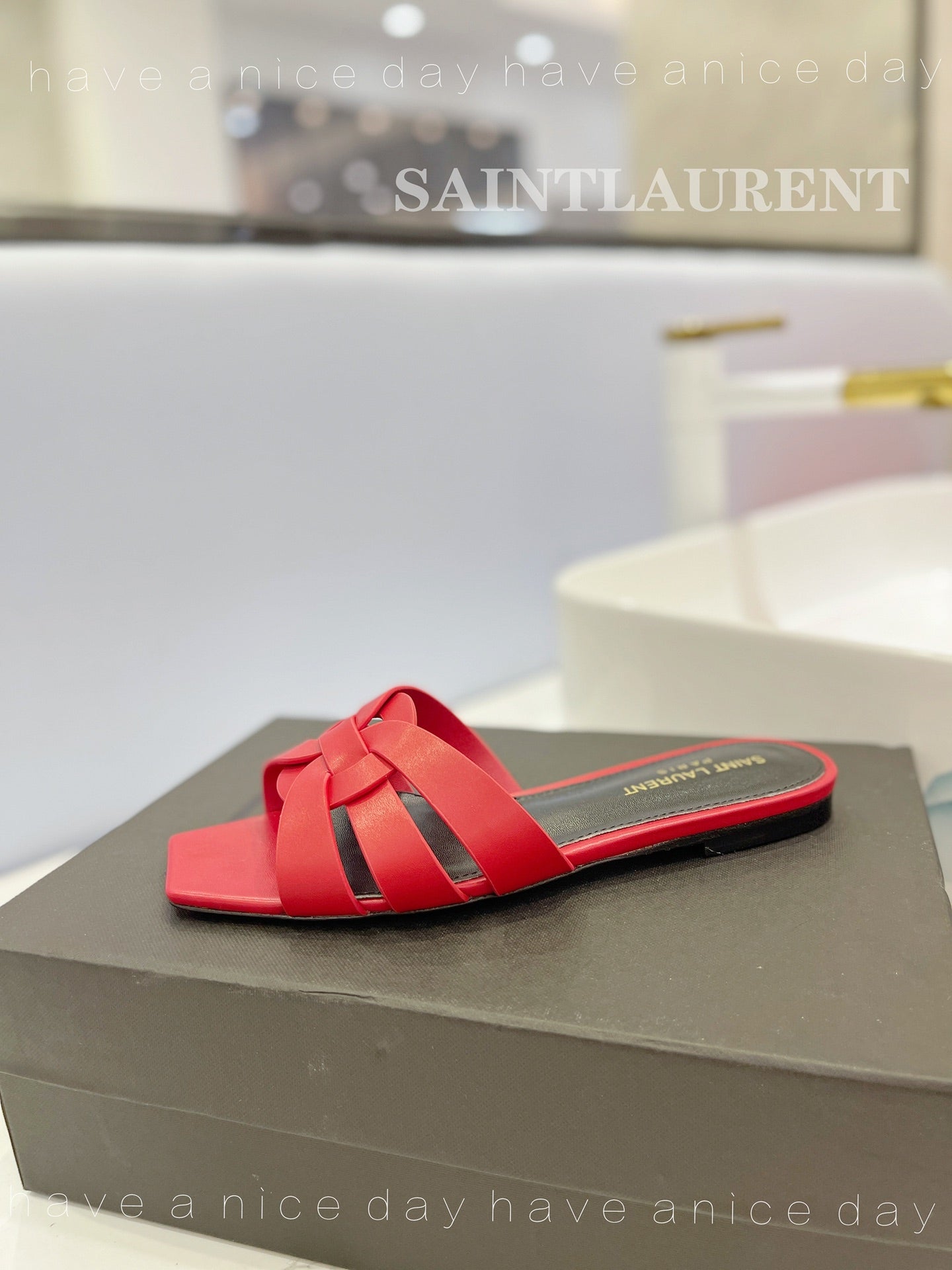 SL TRIBUTE SLIPPERS RED CALFSKIN - 34