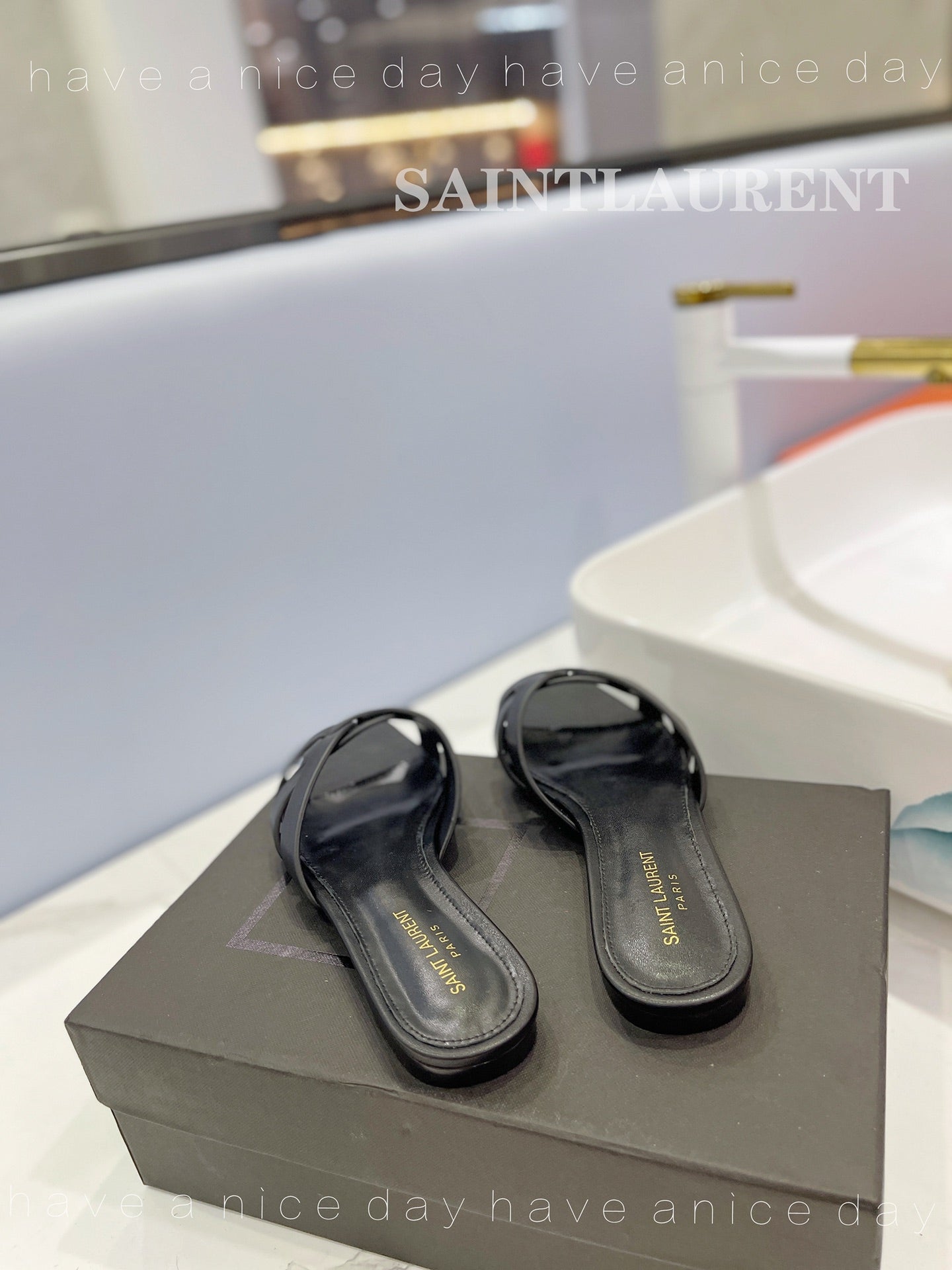 SL TRIBUTE SLIPPERS BLACK CALFSKIN - 34