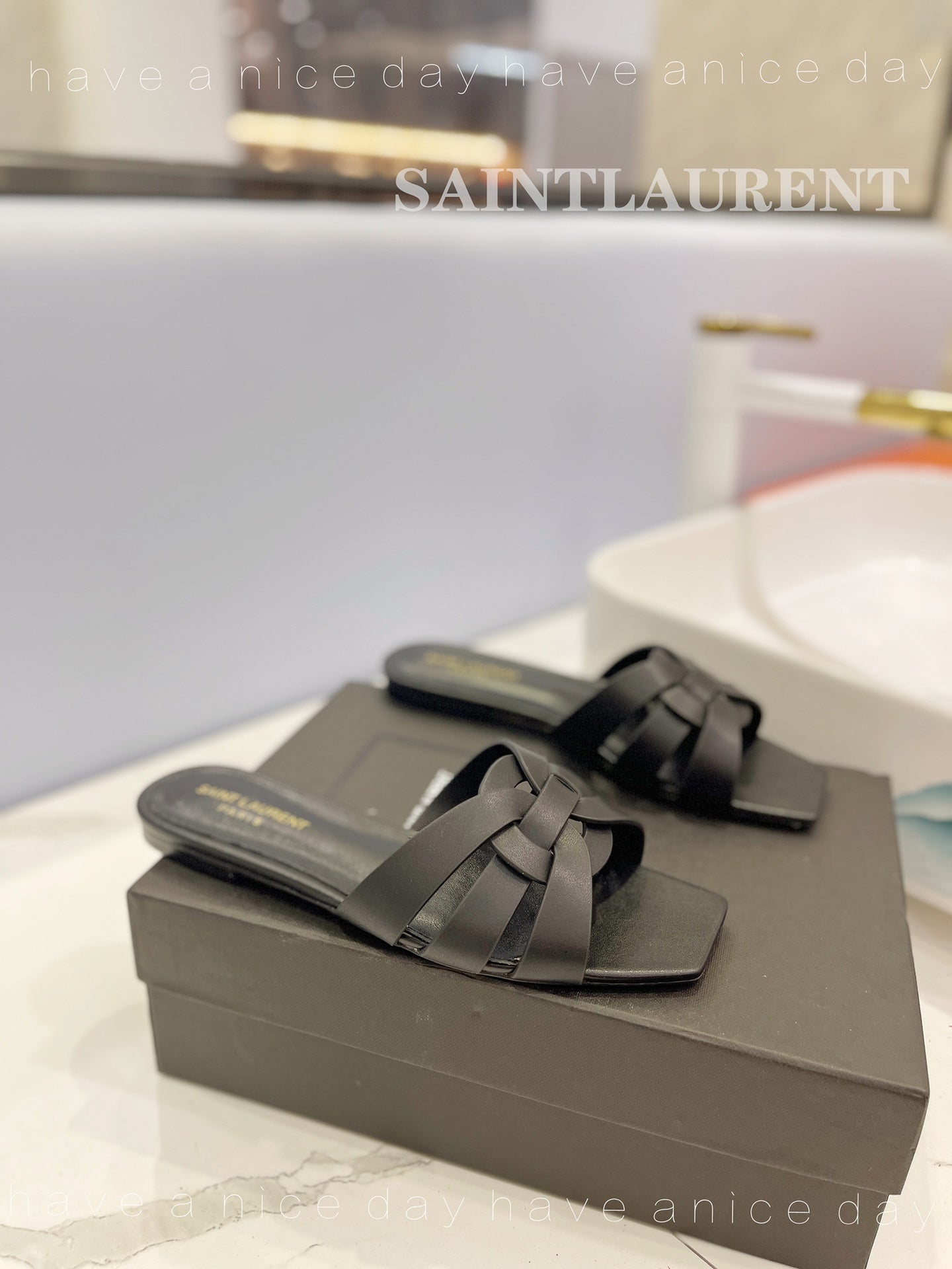 SL TRIBUTE SLIPPERS BLACK CALFSKIN - 34