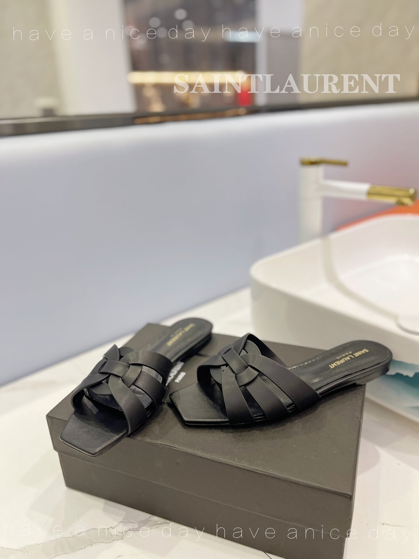 SL TRIBUTE SLIPPERS BLACK CALFSKIN - 34