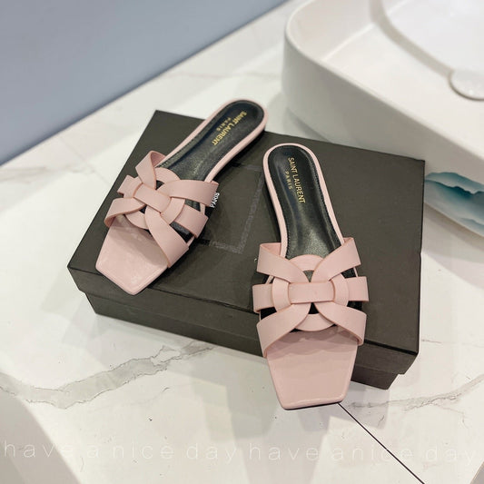 SL TRIBUTE SLIPPERS PINK NUDE CALFSKIN - 34