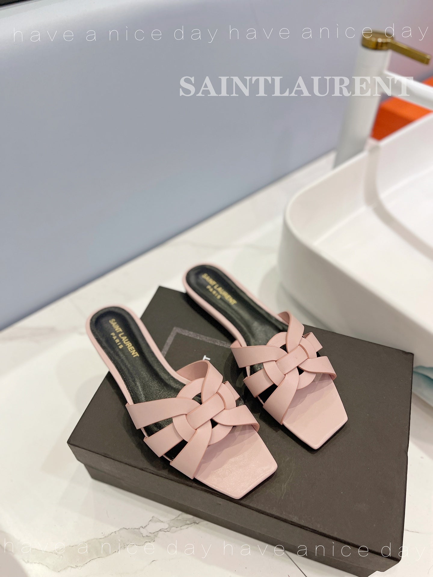 SL TRIBUTE SLIPPERS PINK NUDE CALFSKIN - 34