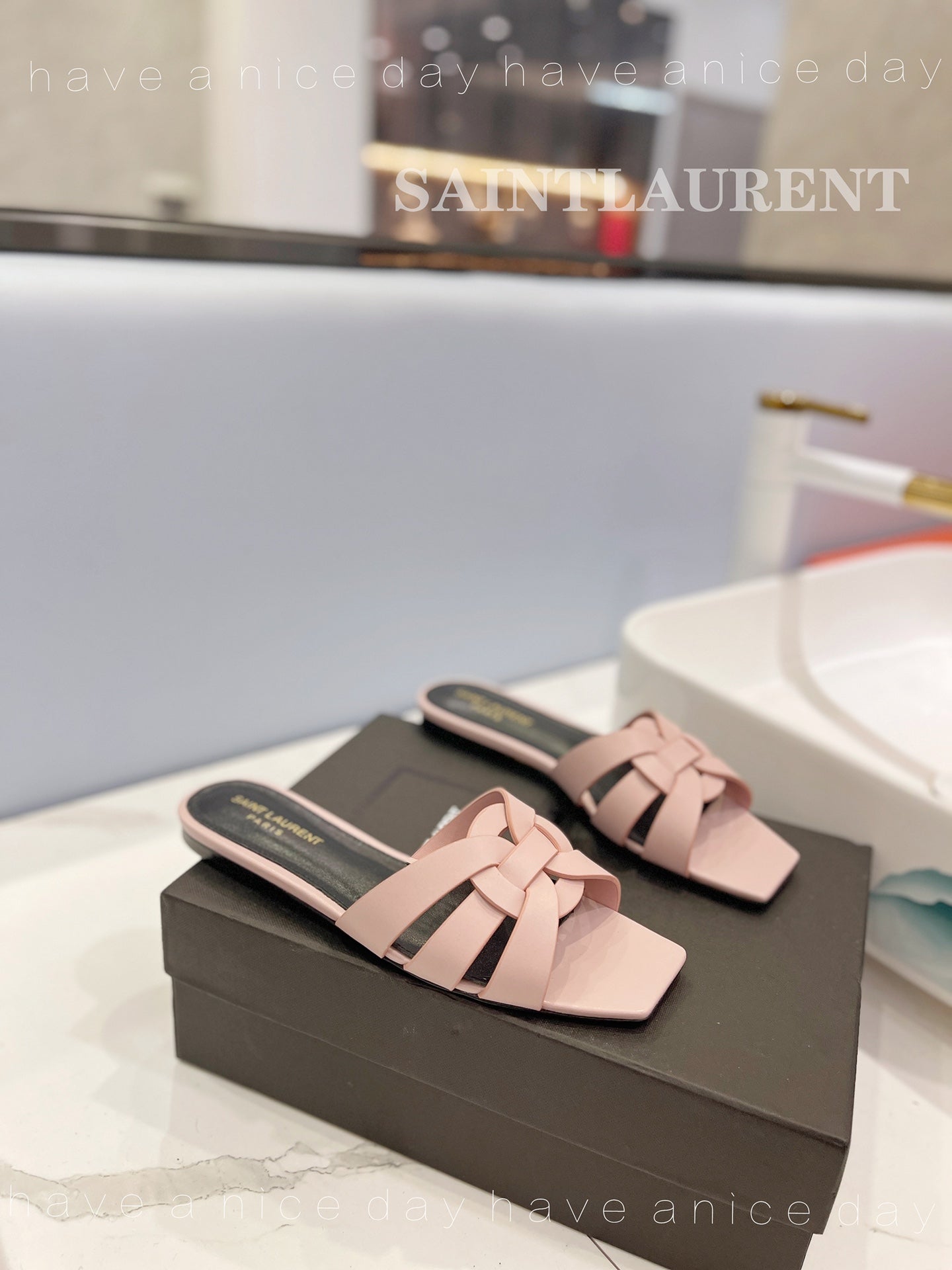 SL TRIBUTE SLIPPERS PINK NUDE CALFSKIN - 34