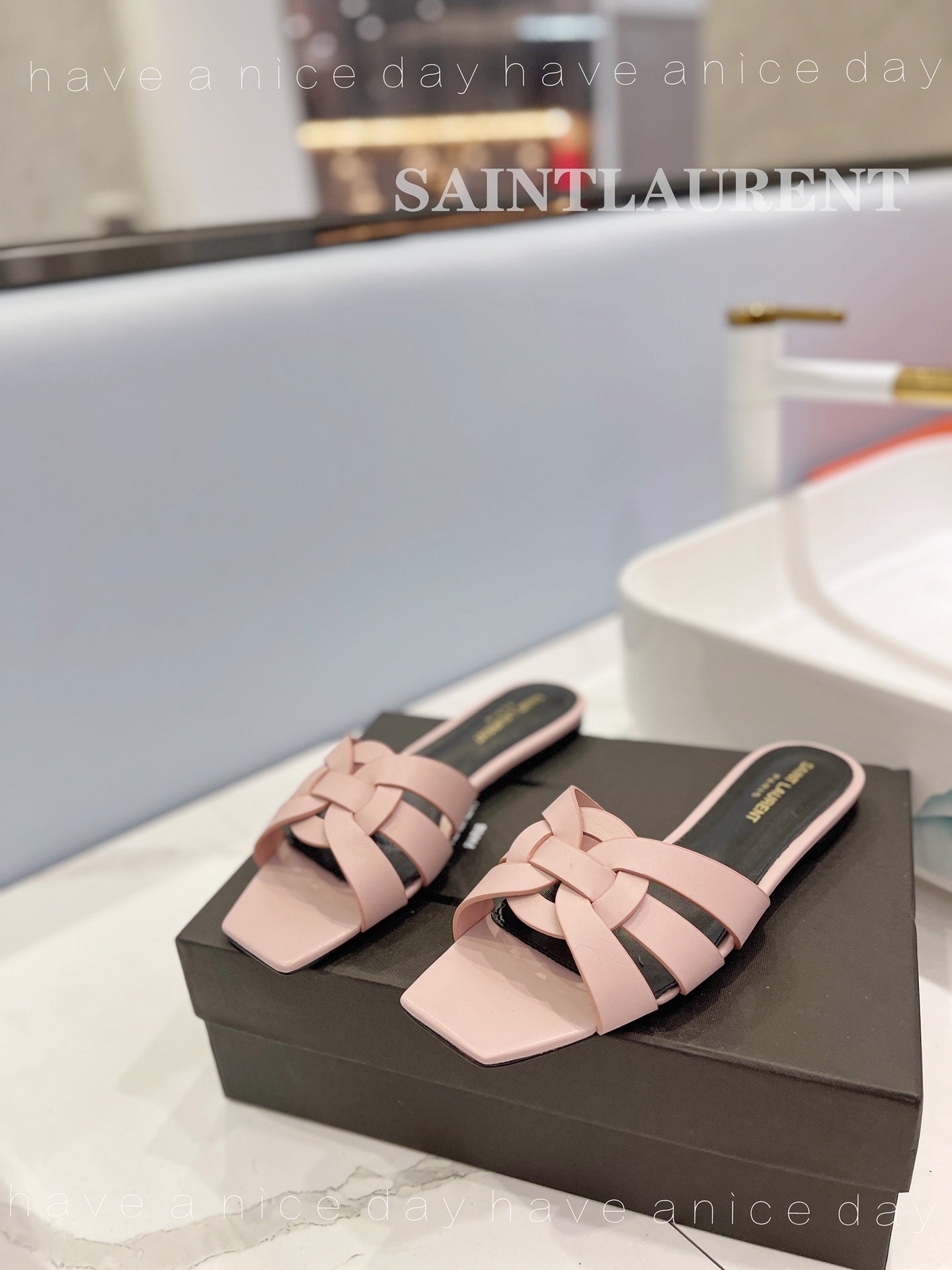 SL TRIBUTE SLIPPERS PINK NUDE CALFSKIN - 34