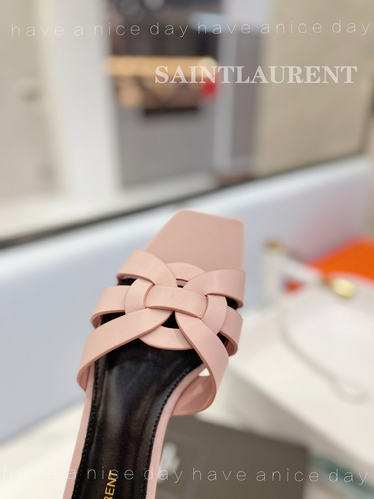 SL TRIBUTE SLIPPERS PINK NUDE CALFSKIN - 34
