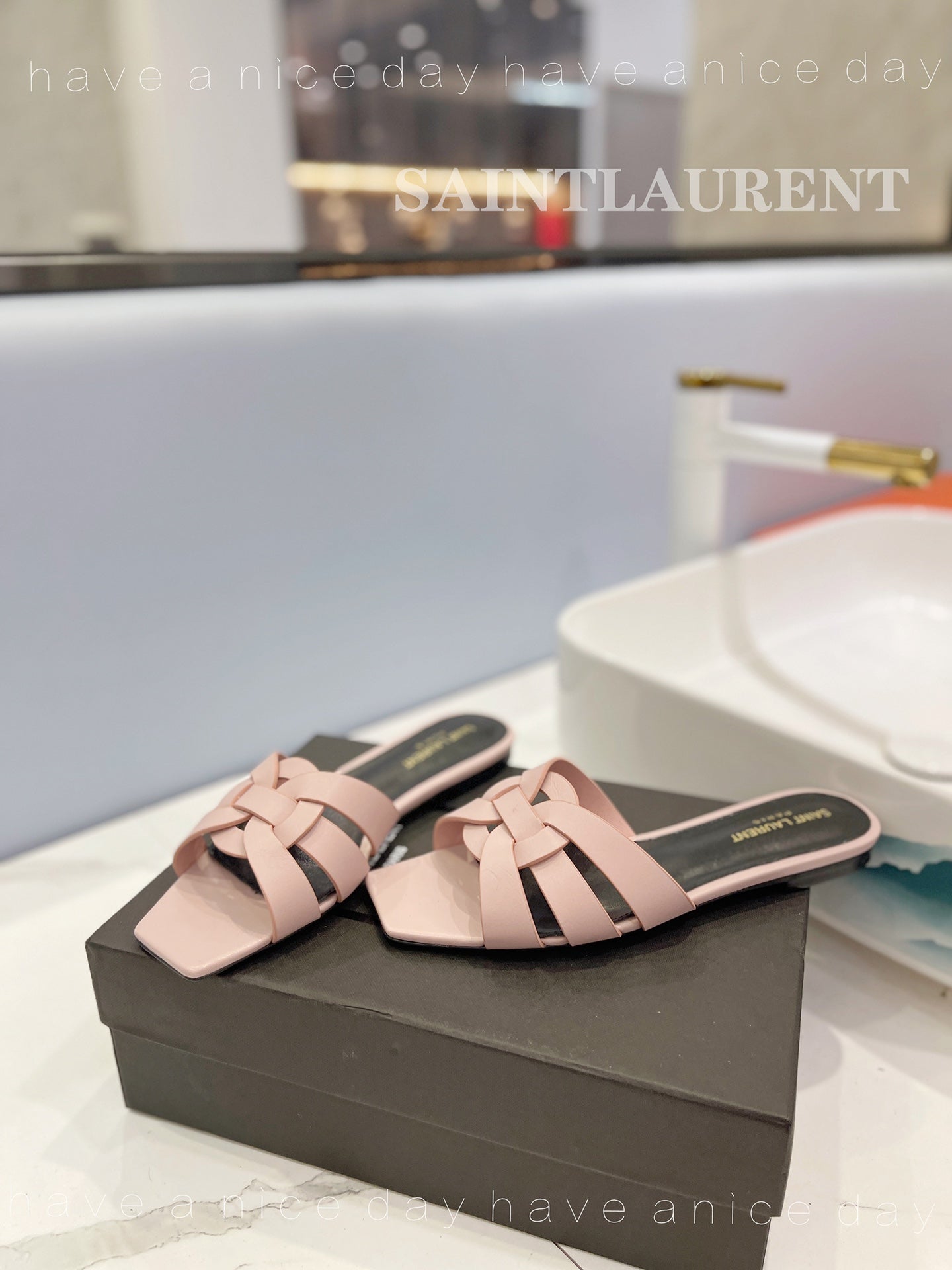 SL TRIBUTE SLIPPERS PINK NUDE CALFSKIN - 34