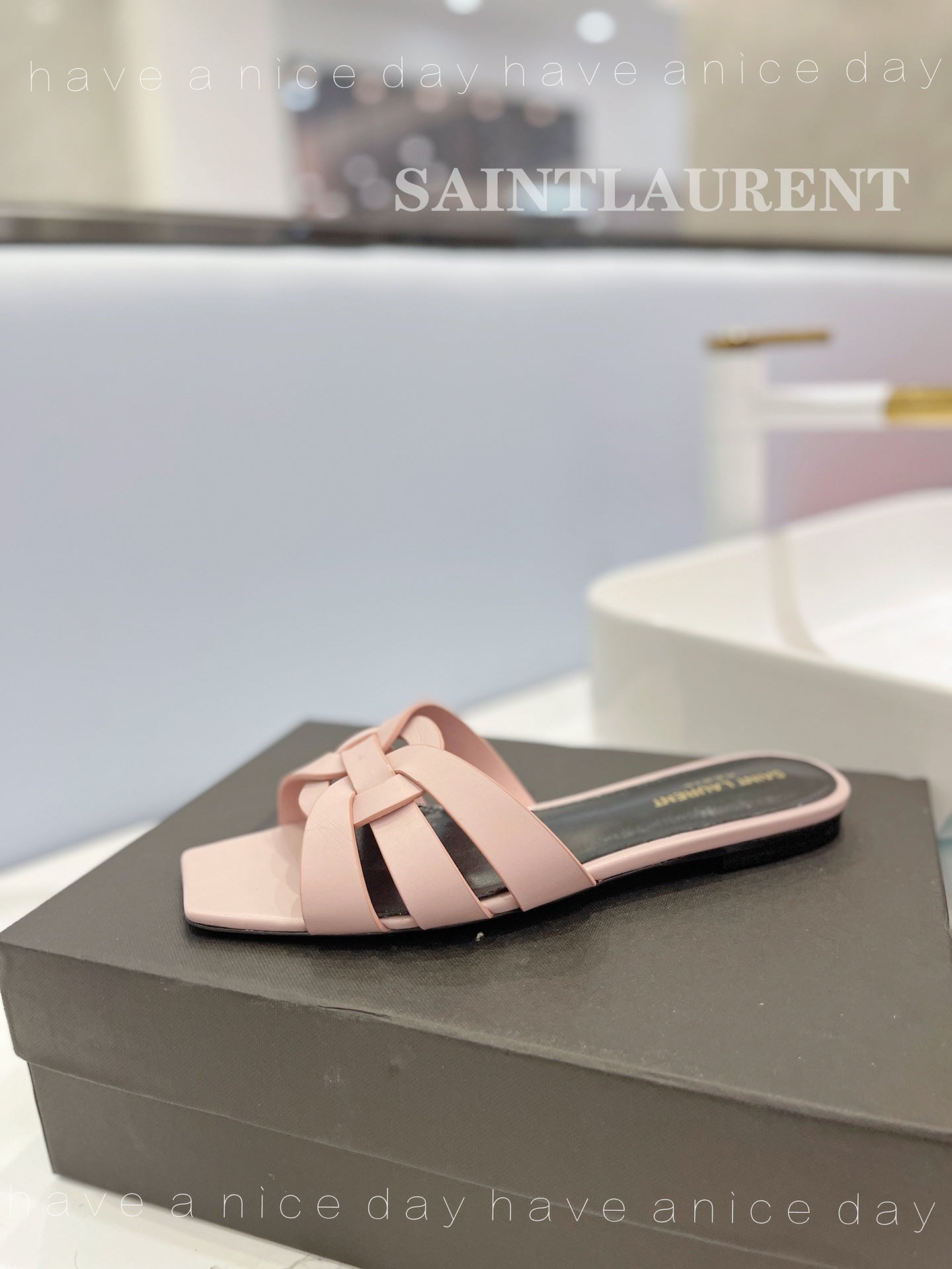 SL TRIBUTE SLIPPERS PINK NUDE CALFSKIN - 34