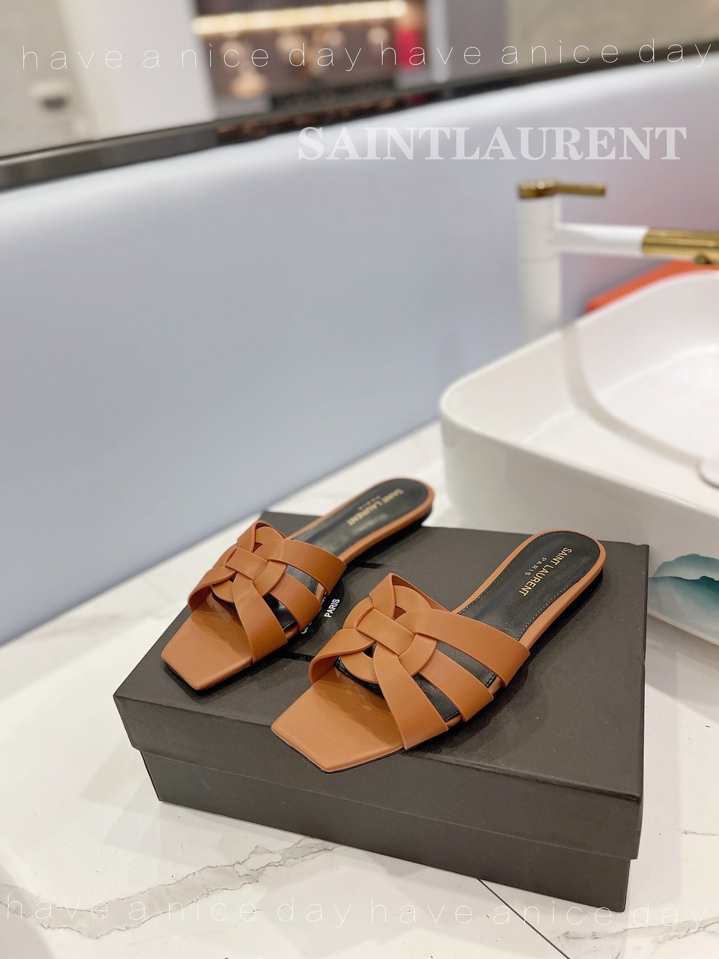 SL TRIBUTE SLIPPERS COPPER CALFSKIN - 34