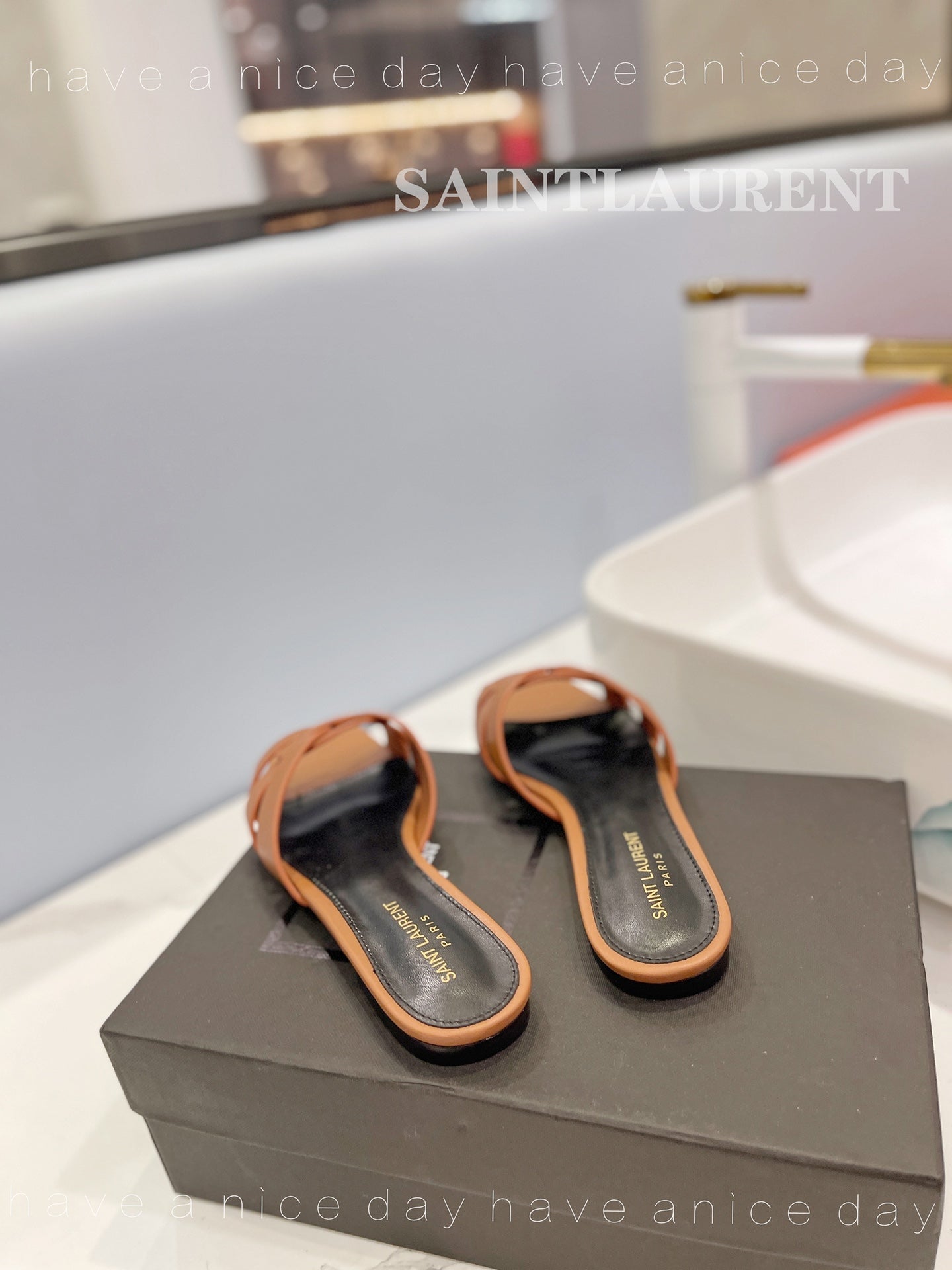 SL TRIBUTE SLIPPERS COPPER CALFSKIN - 34