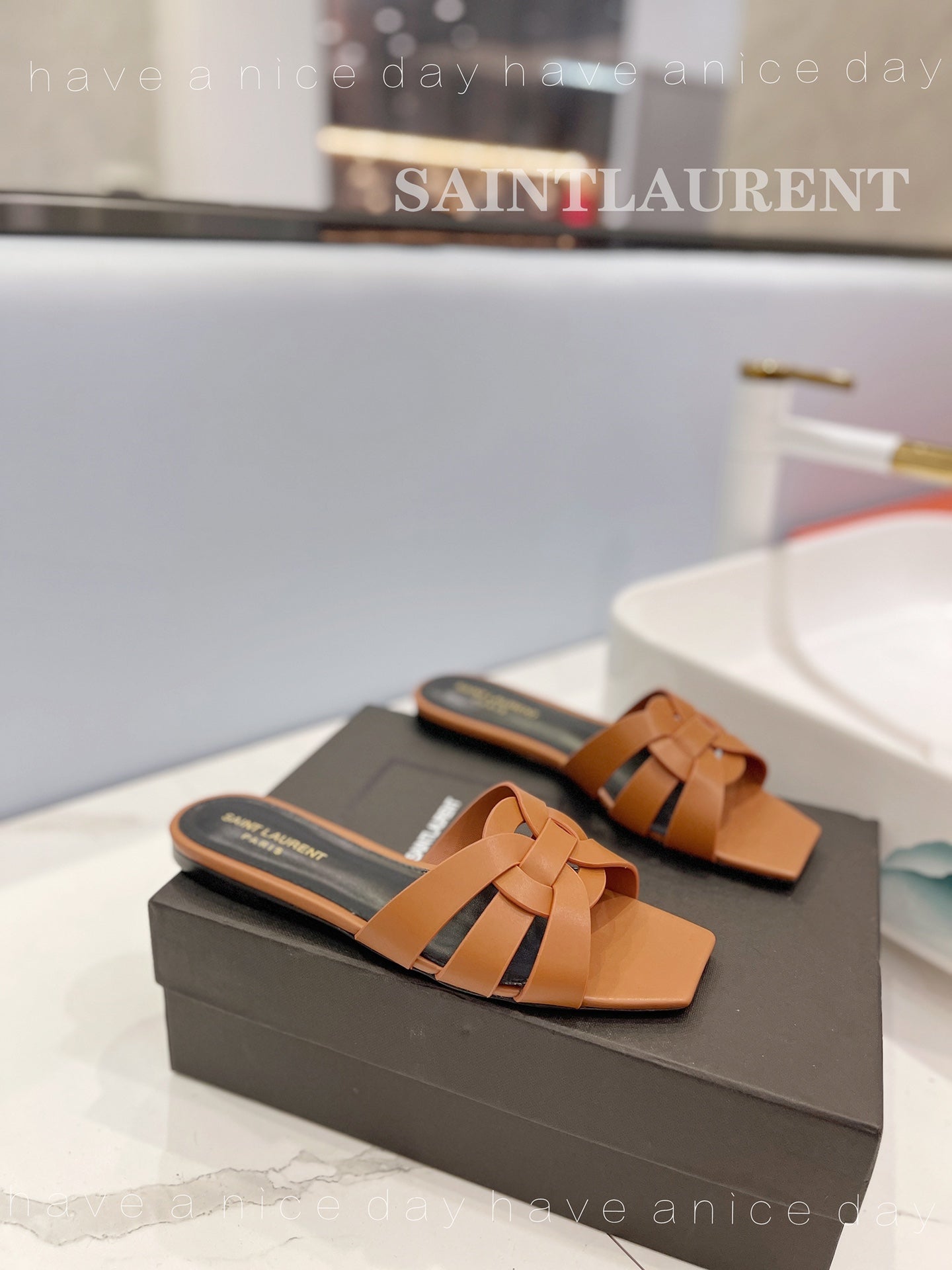 SL TRIBUTE SLIPPERS COPPER CALFSKIN - 34