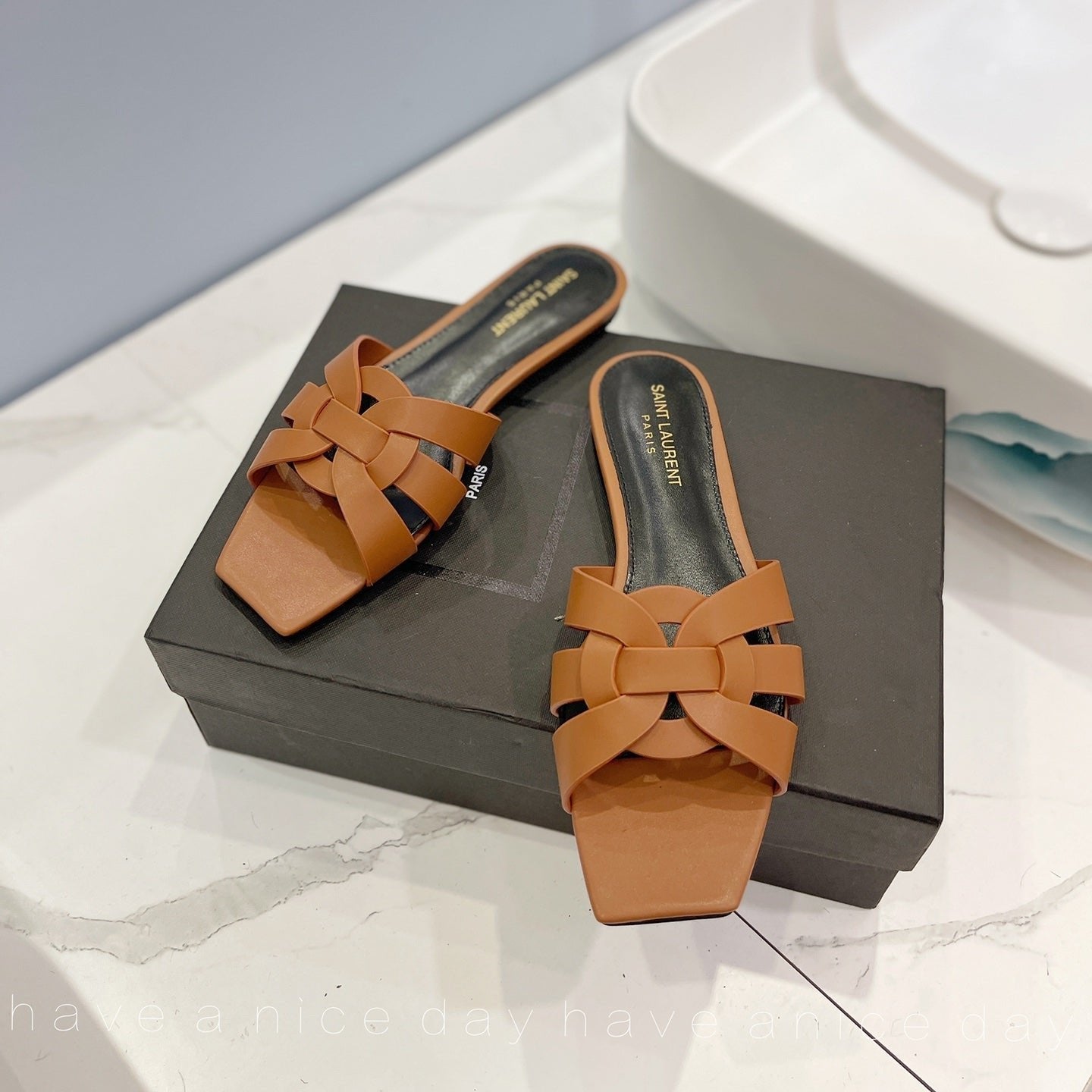 SL TRIBUTE SLIPPERS COPPER CALFSKIN - 34