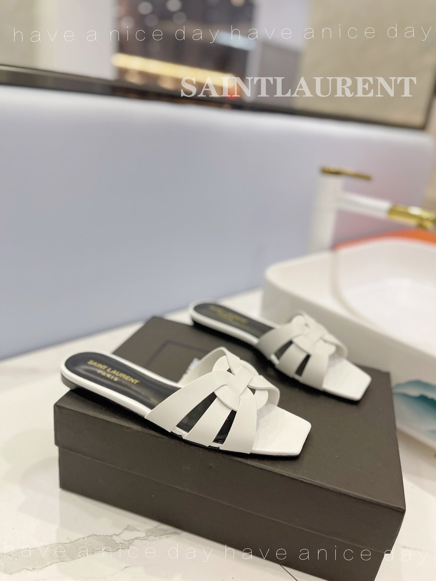 SL TRIBUTE SLIPPERS WHITE CALFSKIN - 34