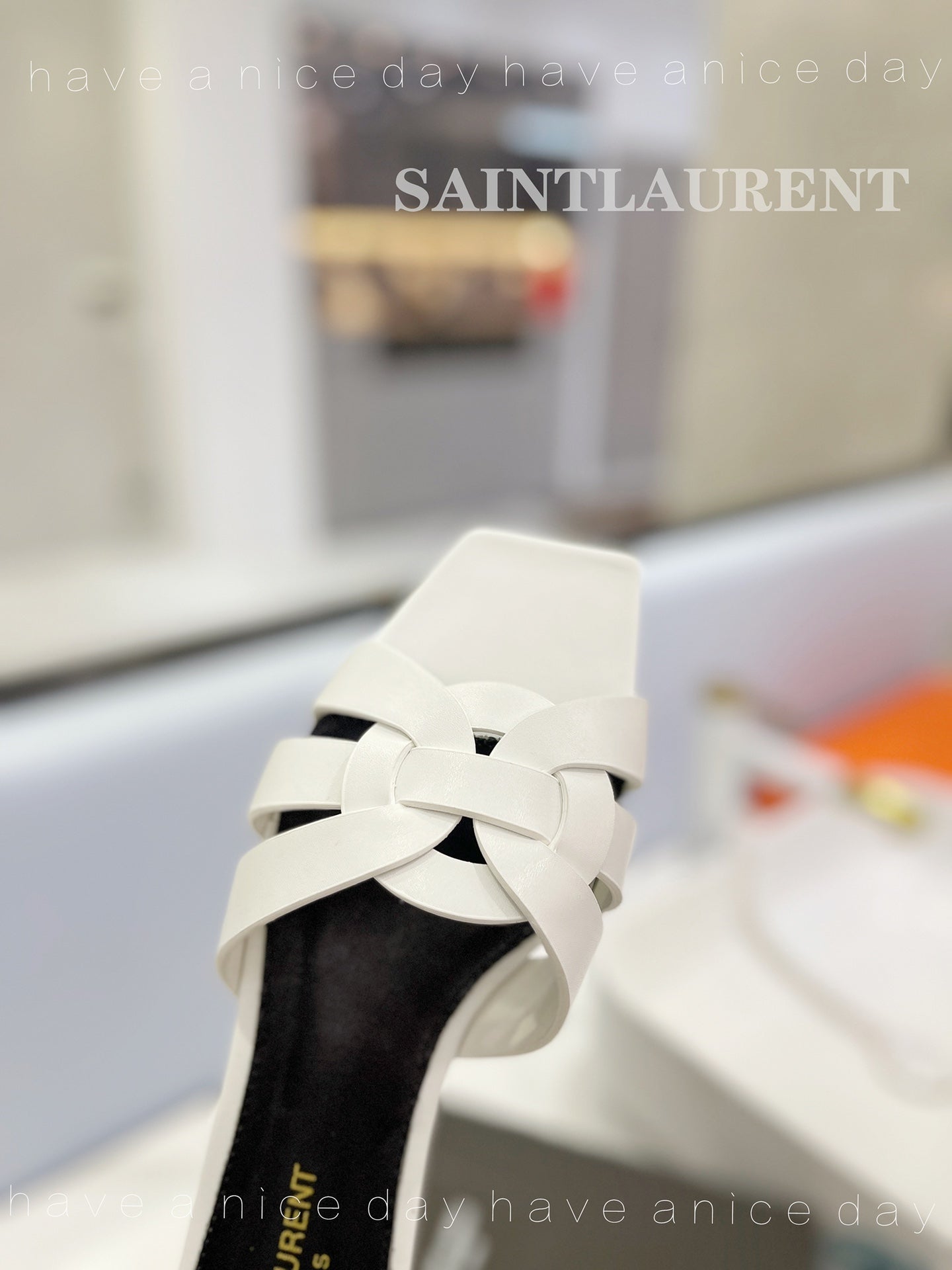 SL TRIBUTE SLIPPERS WHITE CALFSKIN - 34