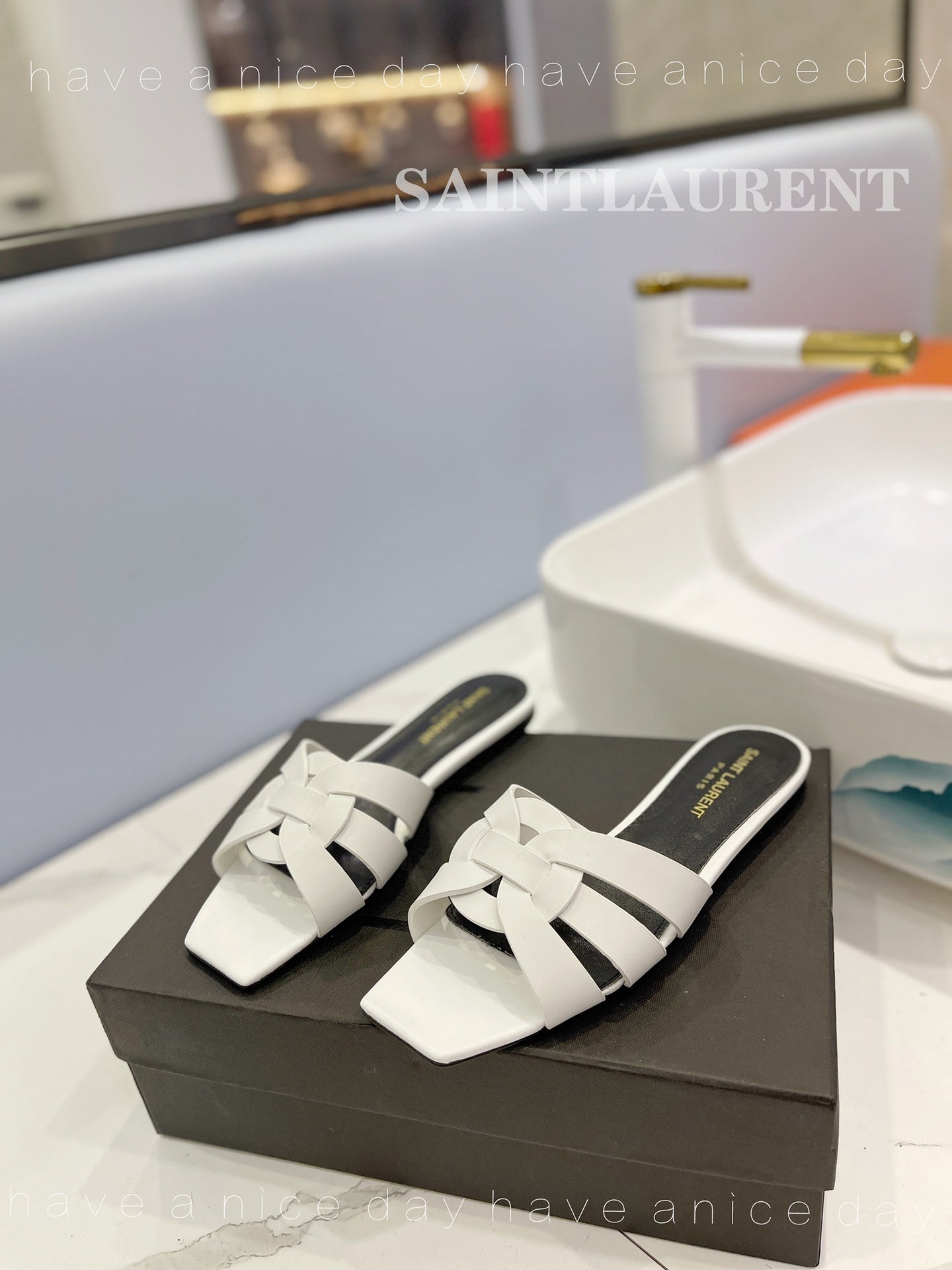 SL TRIBUTE SLIPPERS WHITE CALFSKIN - 34