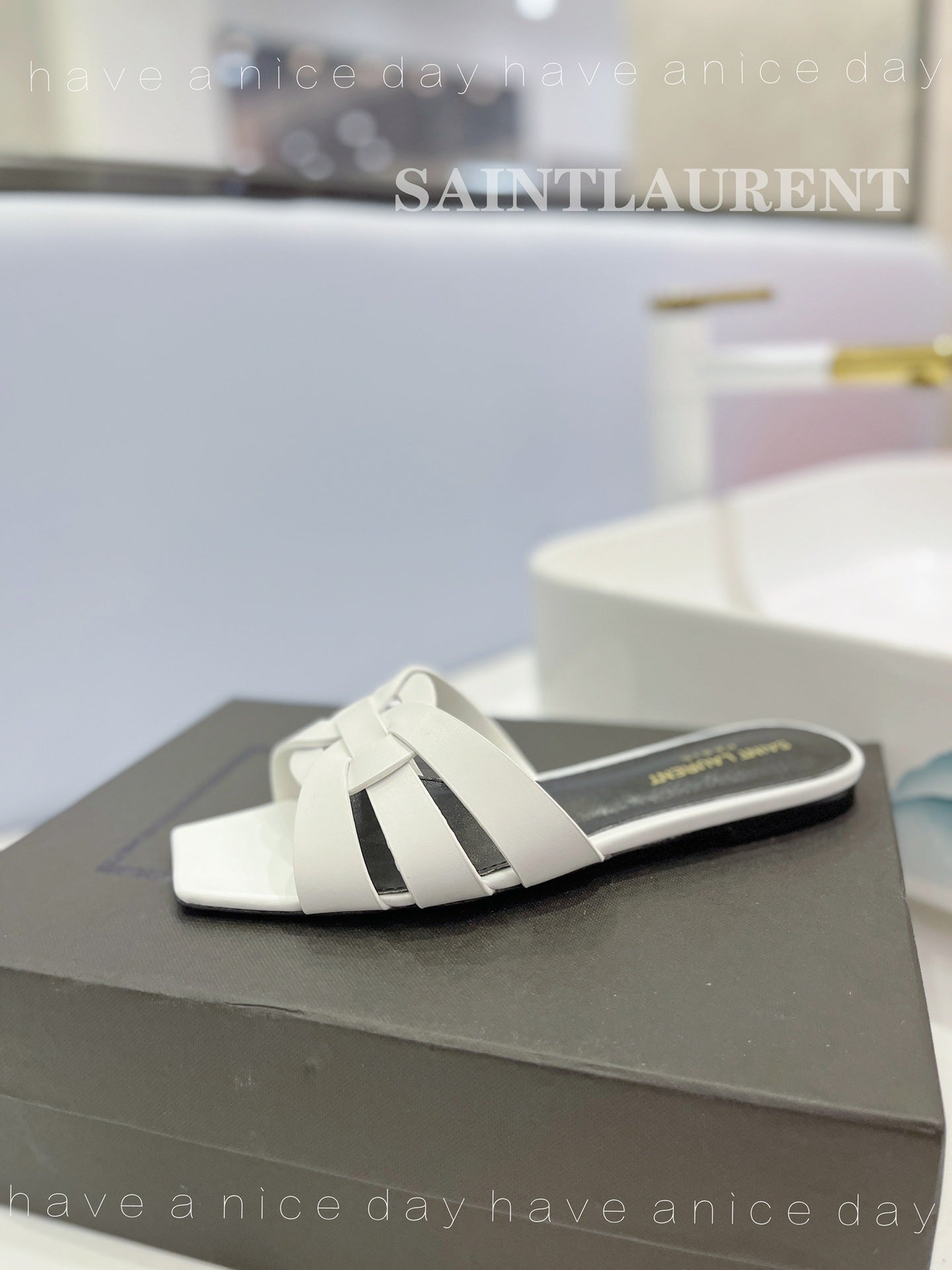SL TRIBUTE SLIPPERS WHITE CALFSKIN - 34