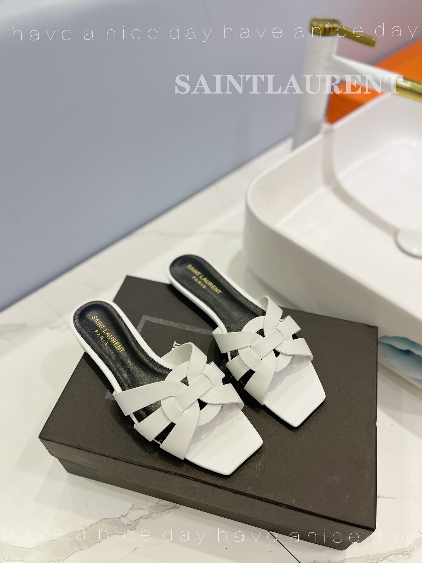 SL TRIBUTE SLIPPERS WHITE CALFSKIN - 34