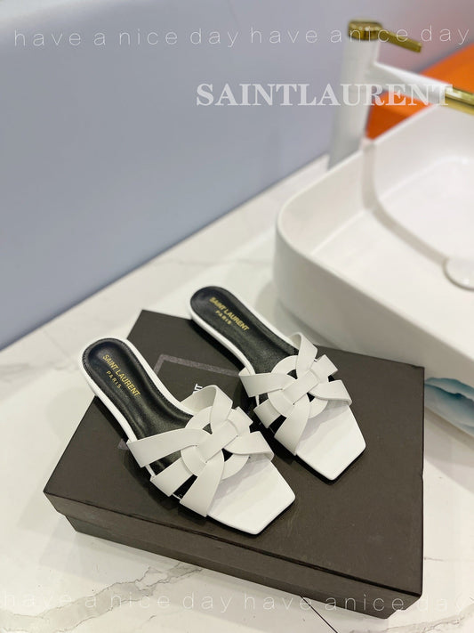 SL TRIBUTE SLIPPERS WHITE CALFSKIN - 34