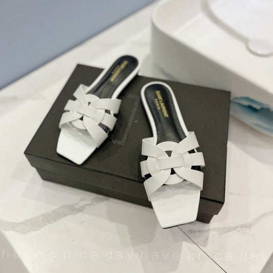SL TRIBUTE SLIPPERS WHITE CALFSKIN - 34