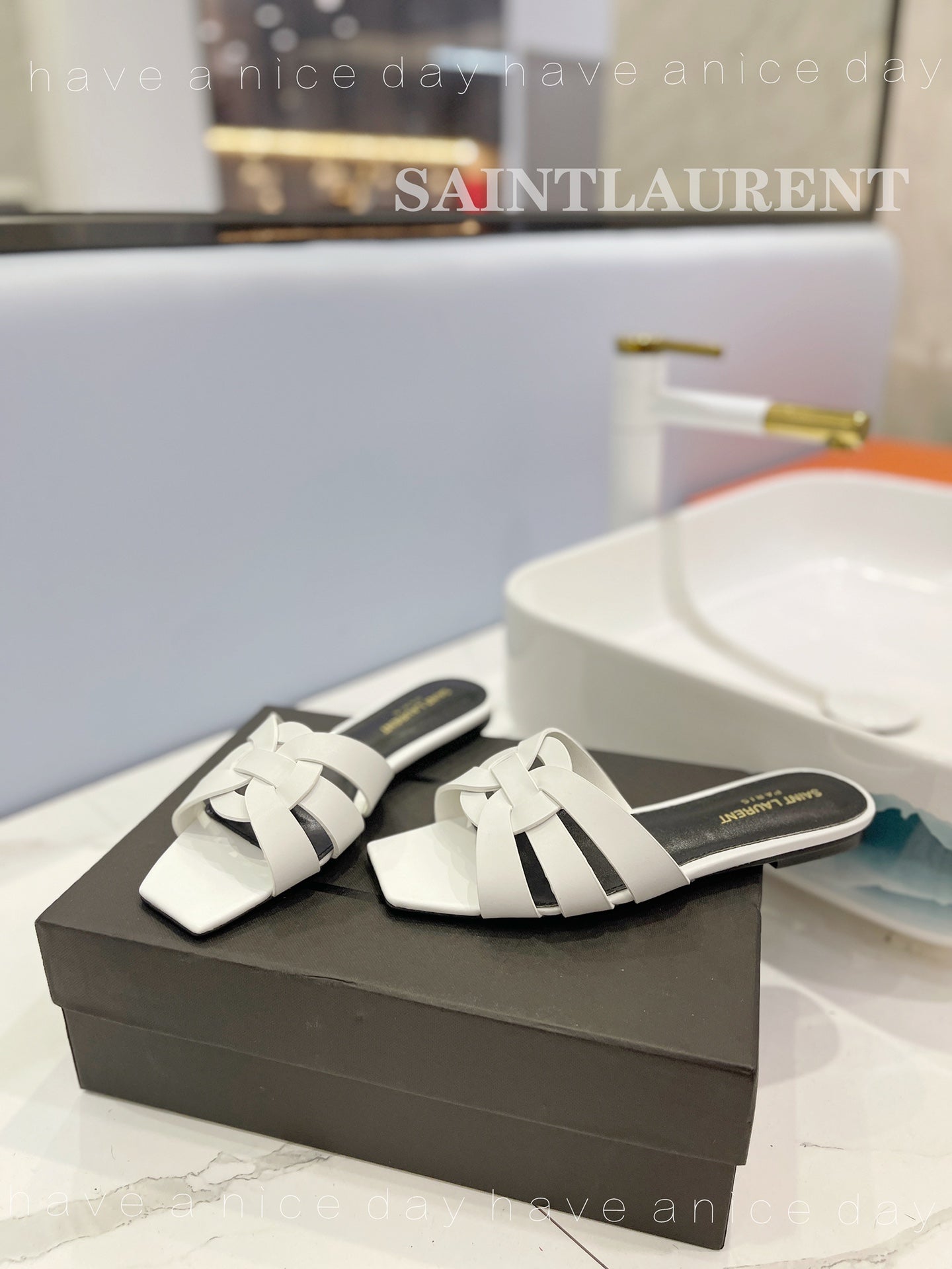 SL TRIBUTE SLIPPERS WHITE CALFSKIN - 34