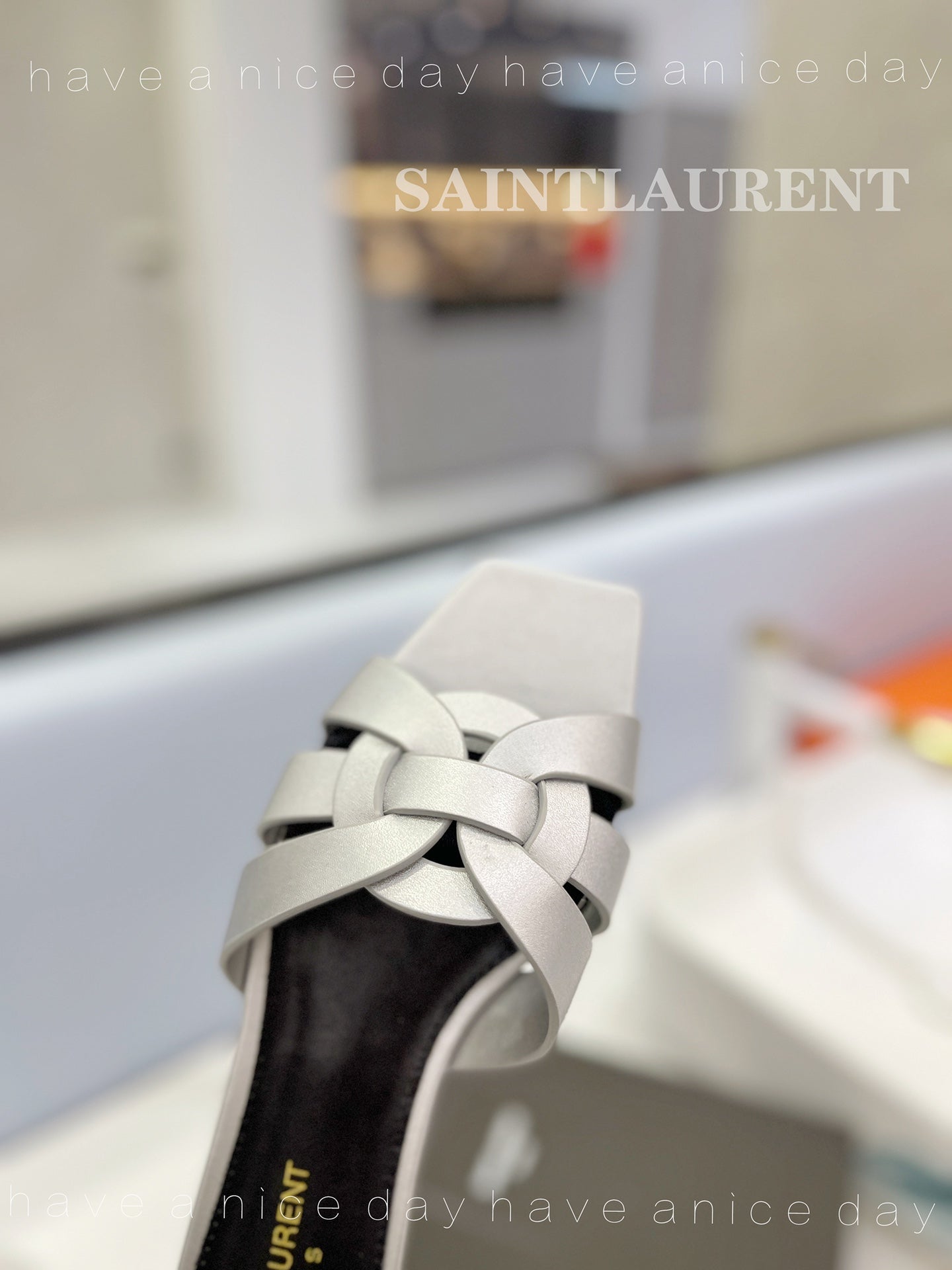 SL TRIBUTE SLIPPERS SILVER CALFSKIN - 34
