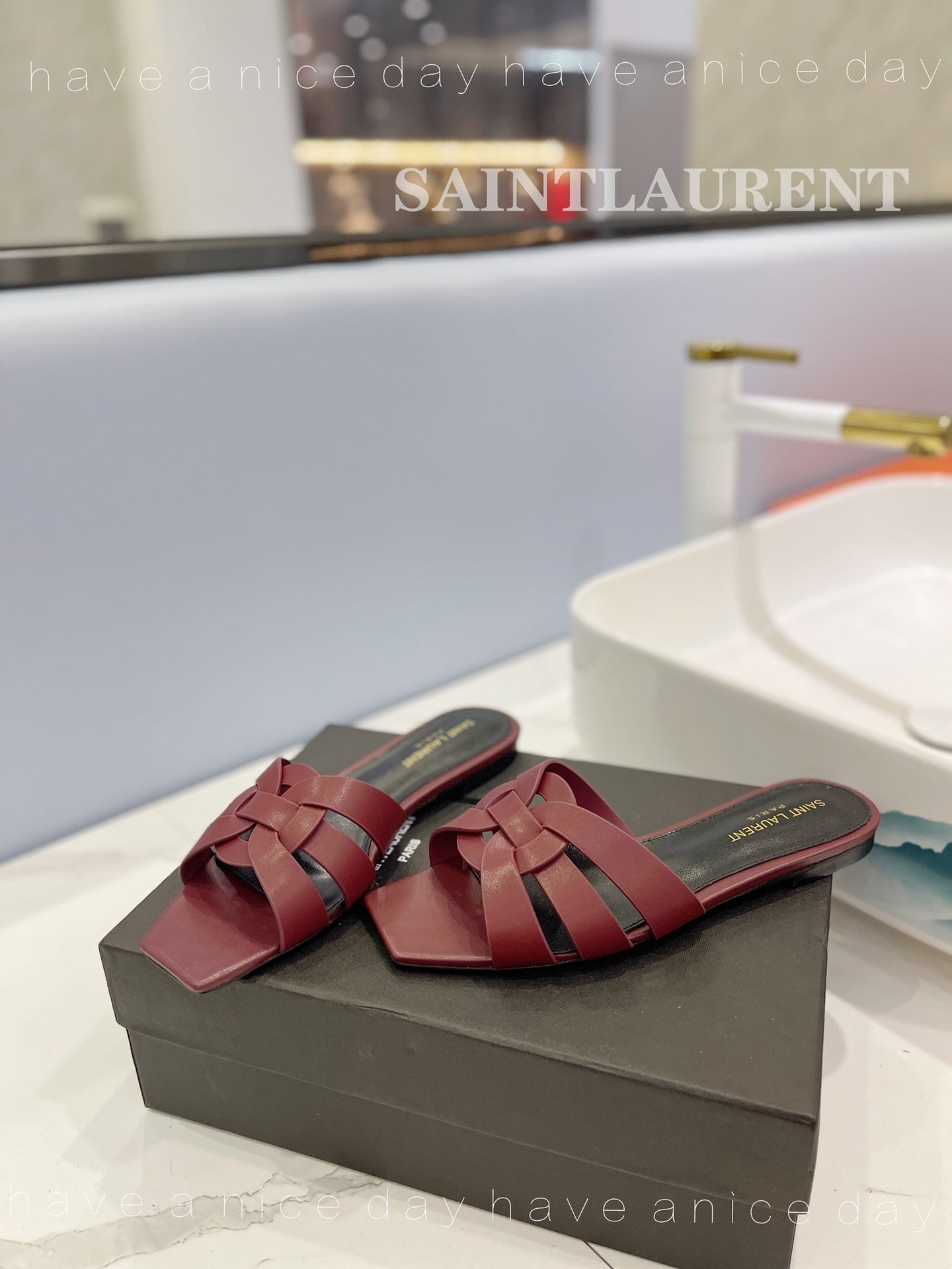 SL TRIBUTE SLIPPERS BERRY CALFSKIN - 34