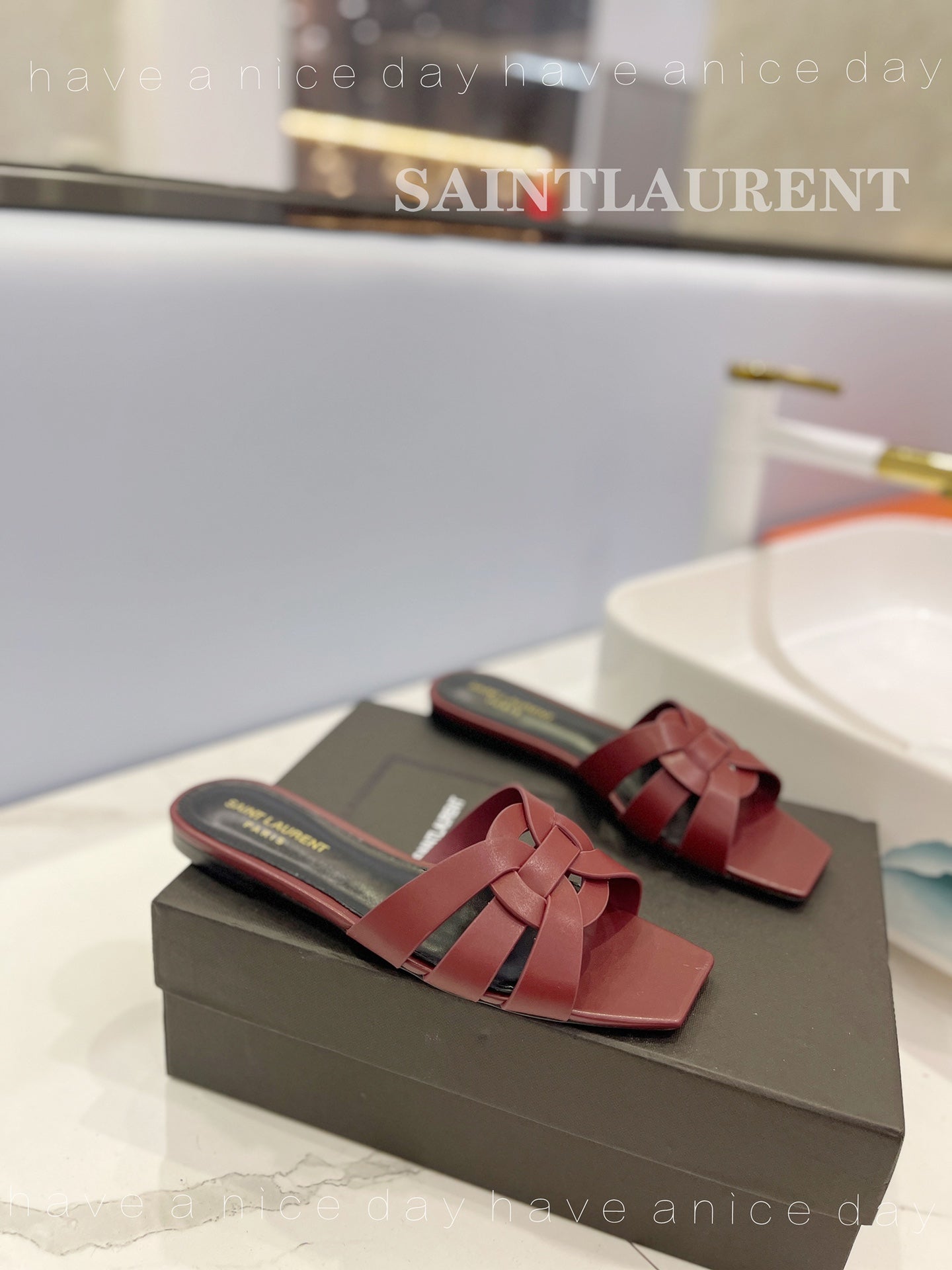 SL TRIBUTE SLIPPERS BERRY CALFSKIN - 34