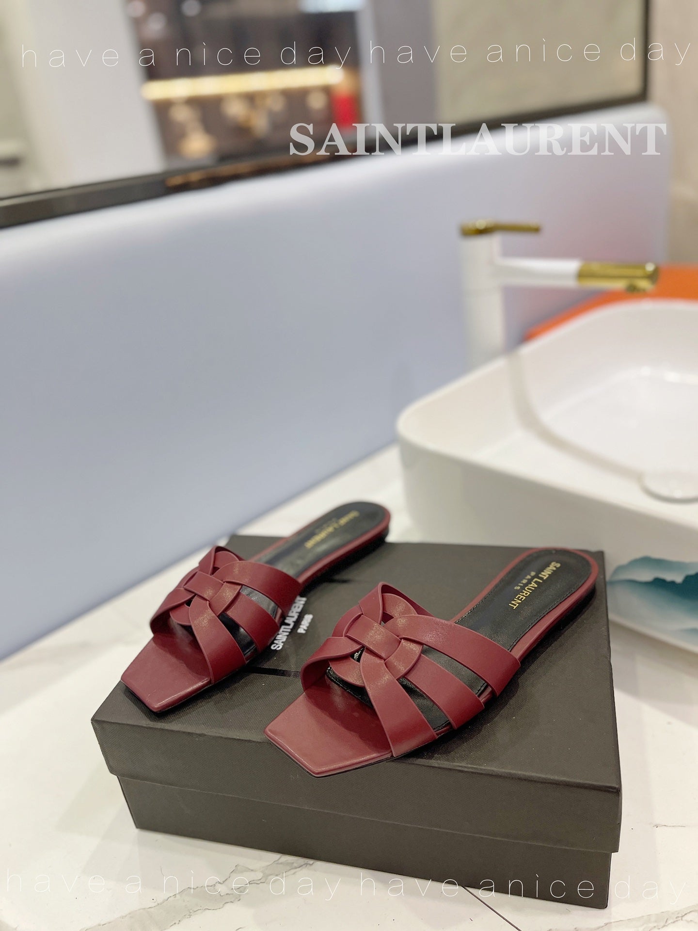 SL TRIBUTE SLIPPERS BERRY CALFSKIN - 34