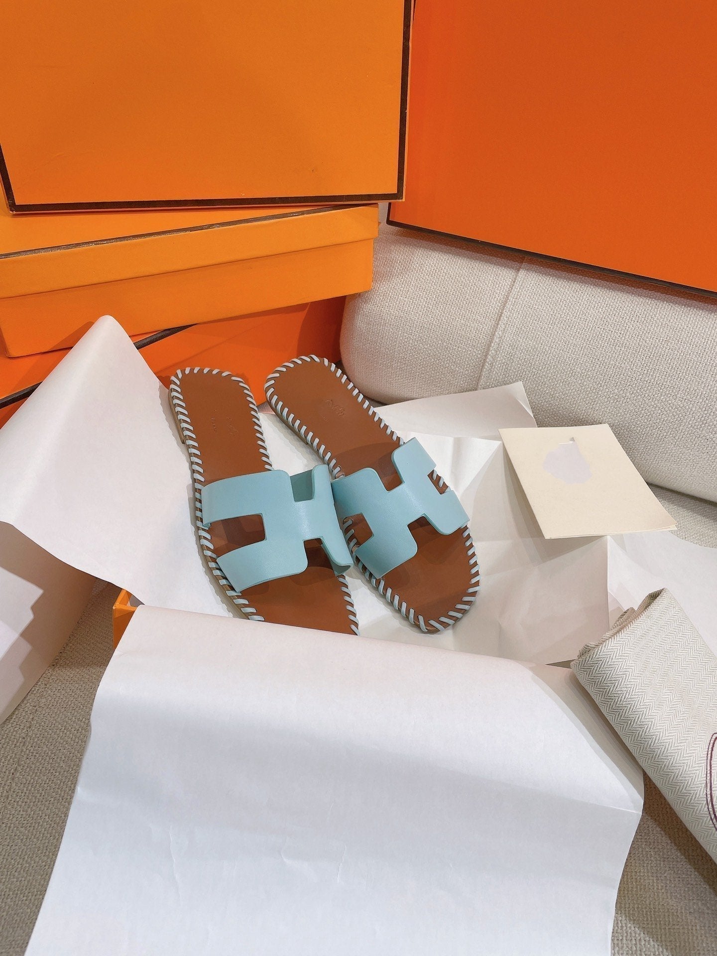 0RAN SANDAL Braided Calfskin BLUE SKY - 35