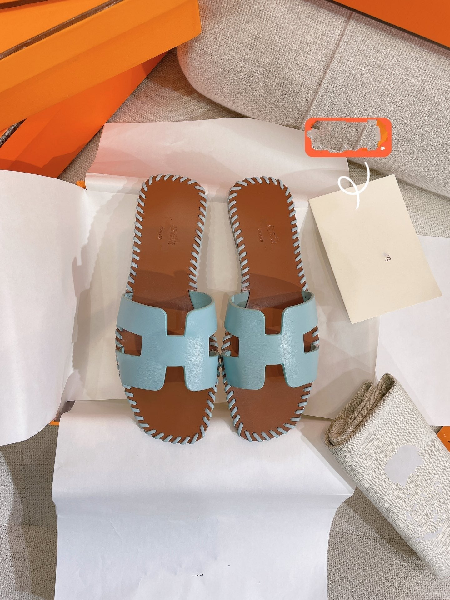 0RAN SANDAL Braided Calfskin BLUE SKY - 35