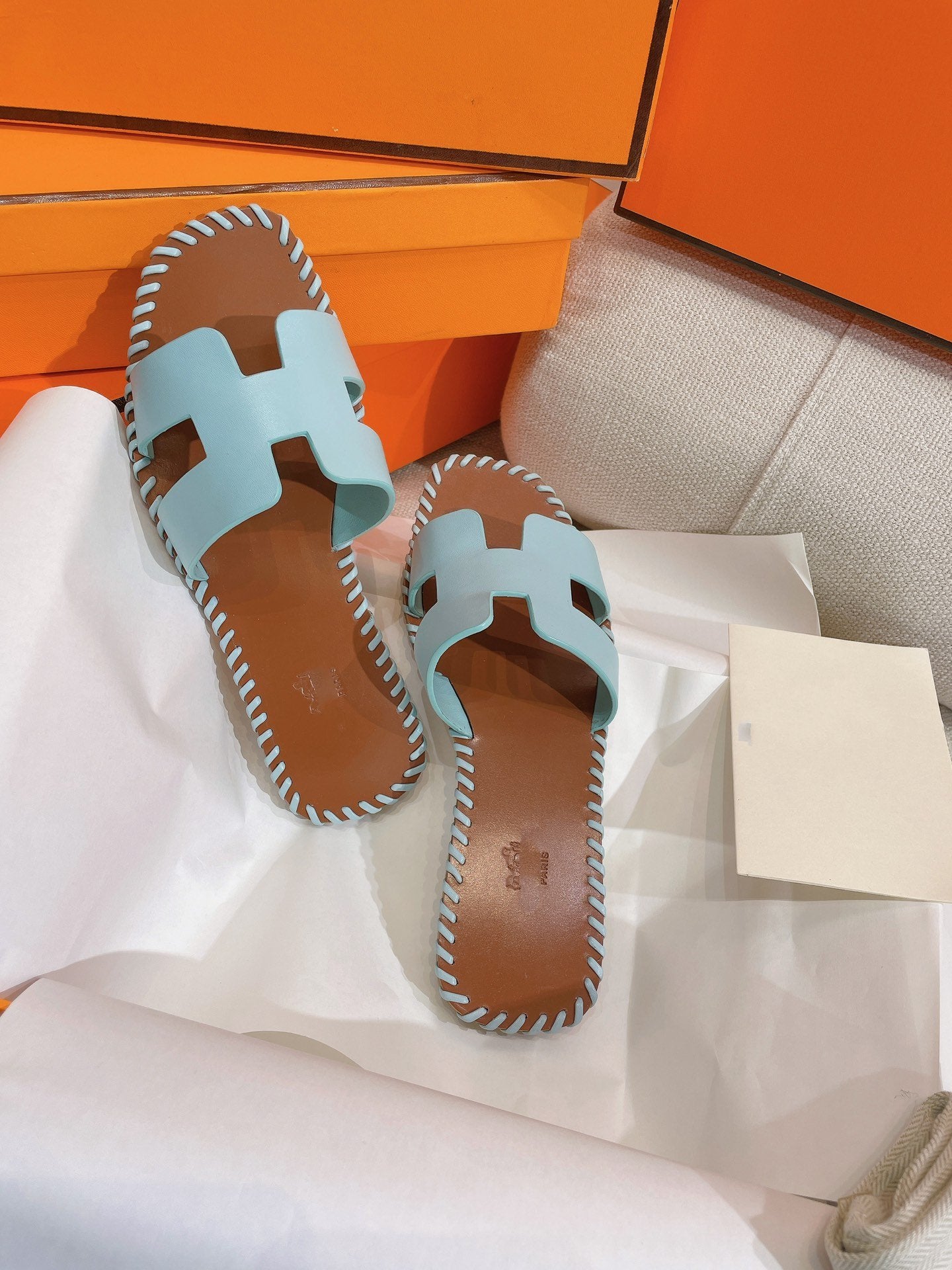 0RAN SANDAL Braided Calfskin BLUE SKY - 35