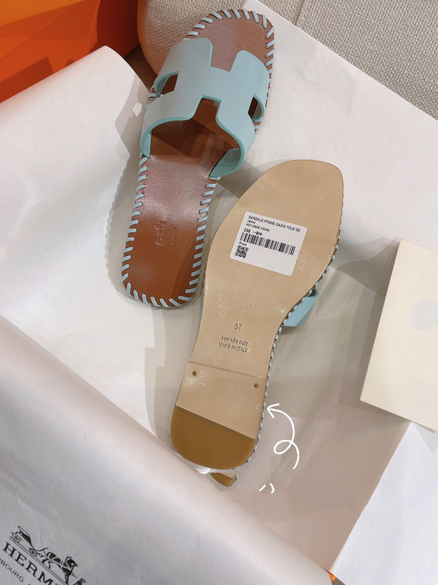 0RAN SANDAL Braided Calfskin BLUE SKY - 35