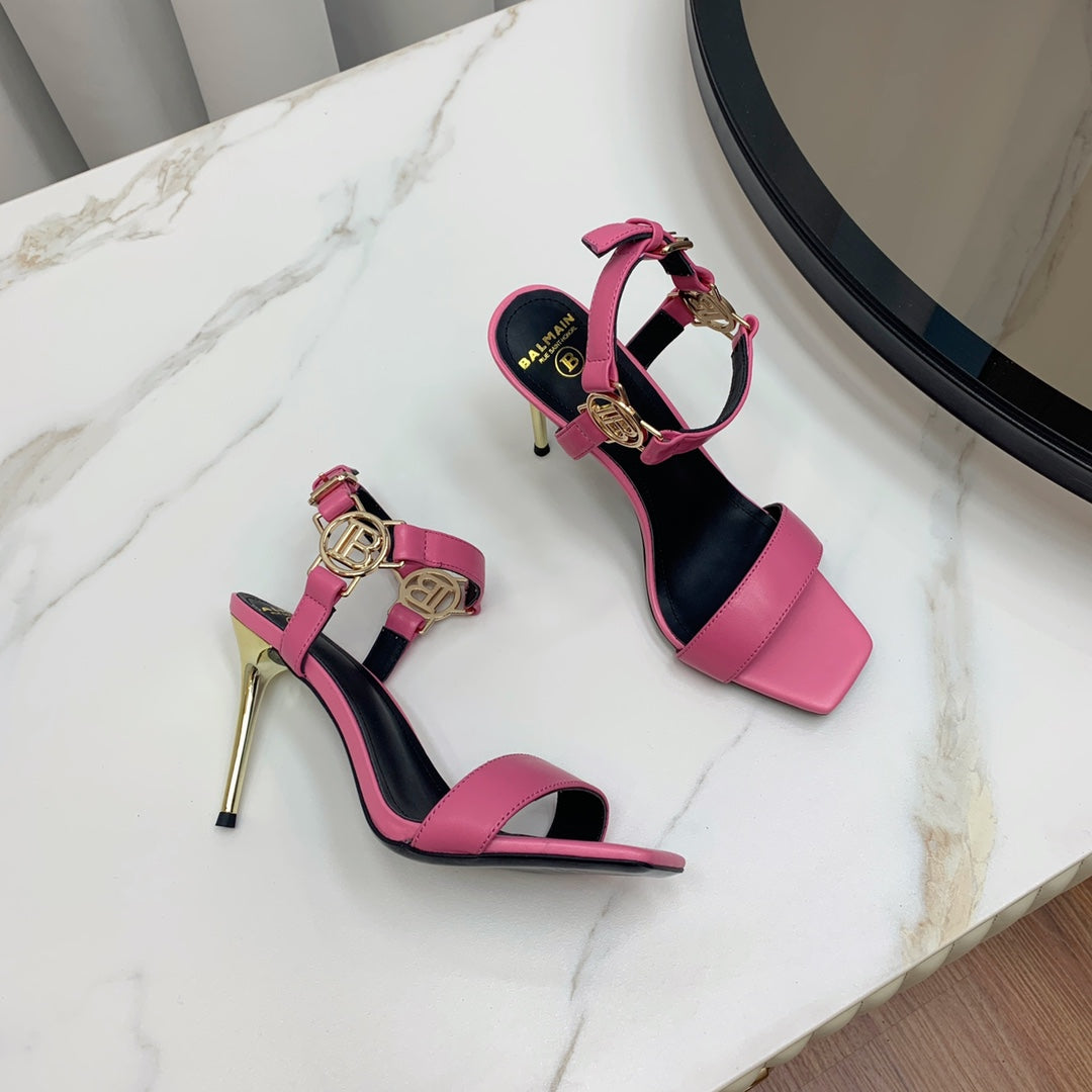 BALMAIN 25S HIGH HEELS WITH B METAL DETAIL 95MM IN PINK CALFSKIN - 35