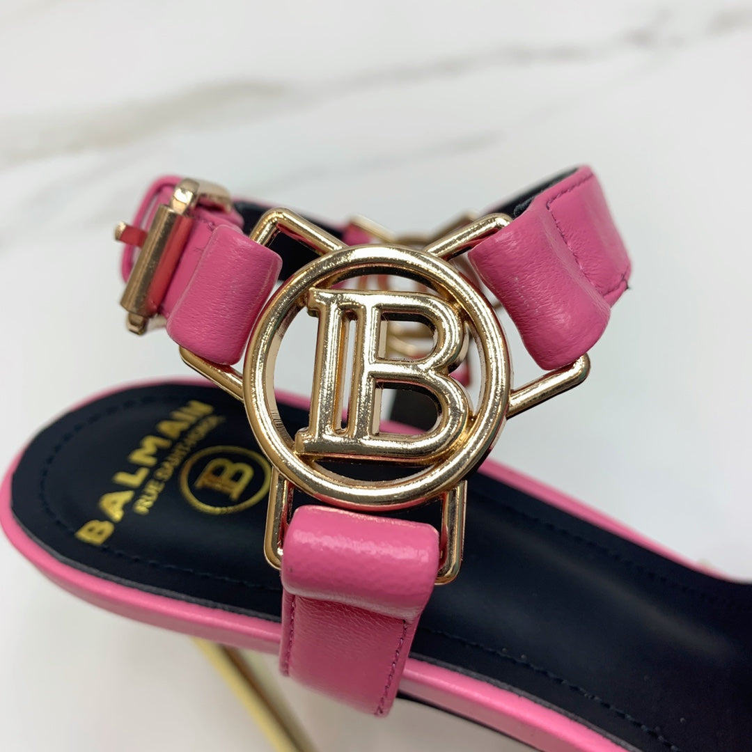 BALMAIN 25S HIGH HEELS WITH B METAL DETAIL 95MM IN PINK CALFSKIN - 35