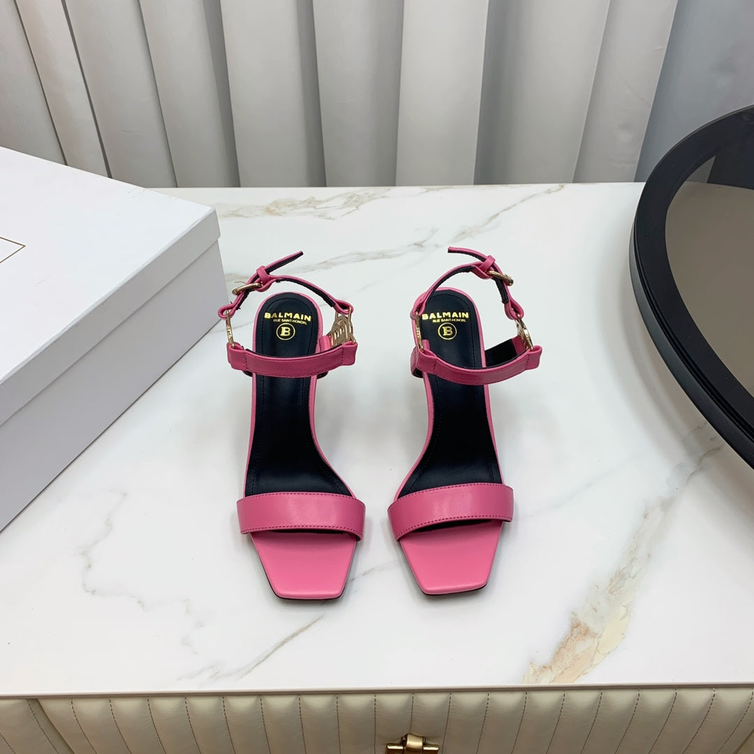 BALMAIN 25S HIGH HEELS WITH B METAL DETAIL 95MM IN PINK CALFSKIN - 35