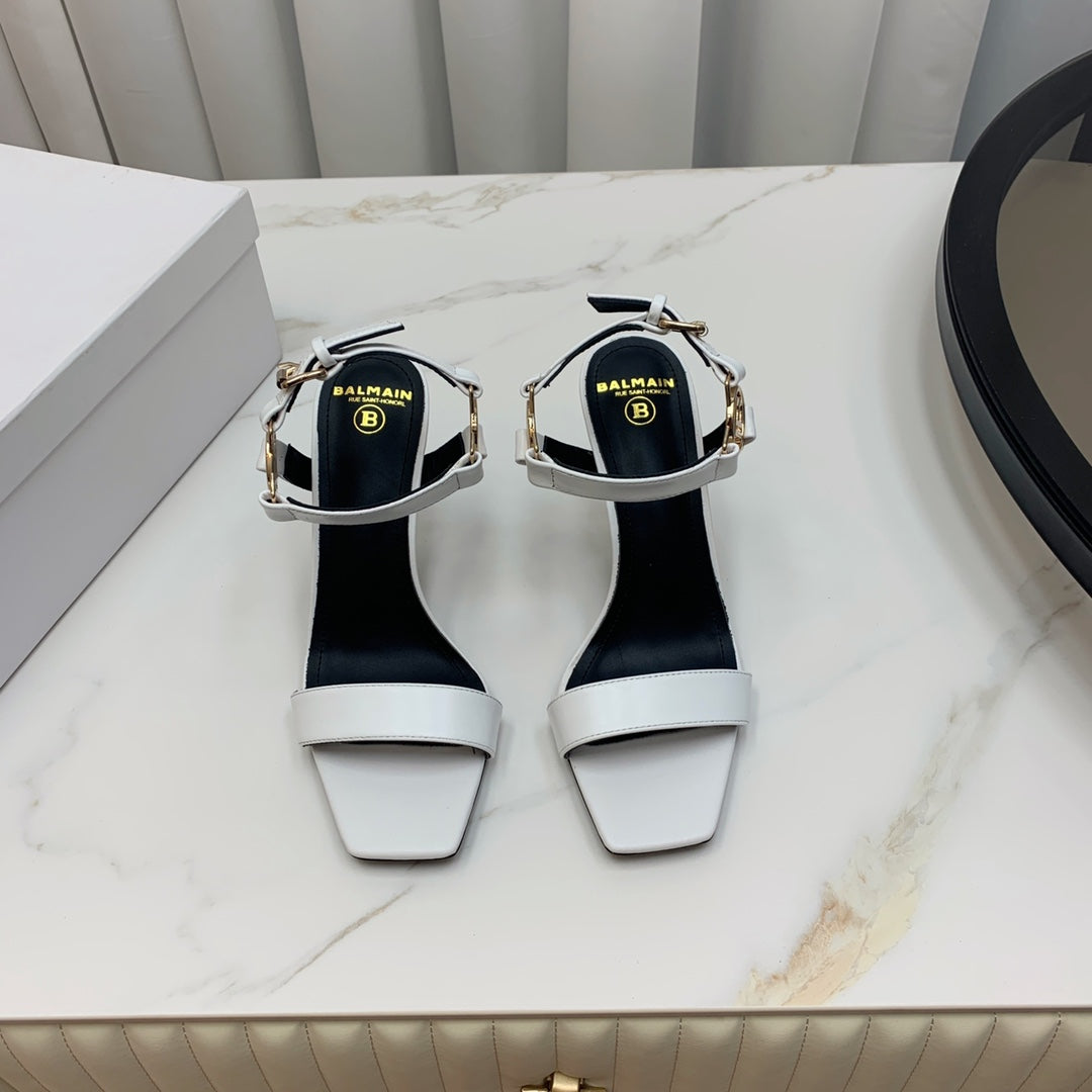 BALMAIN 25S HIGH HEELS WITH B METAL DETAIL 95MM IN LIGHT GRAY CALFSKIN - 35
