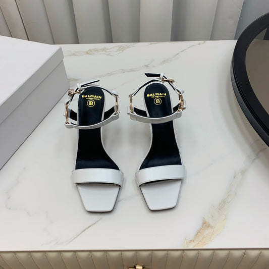 BALMAIN 25S HIGH HEELS WITH B METAL DETAIL 95MM IN LIGHT GRAY CALFSKIN - 35