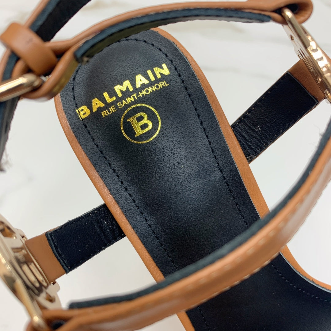 BALMAIN 25S HIGH HEELS WITH B METAL DETAIL 95MM IN CARAMEL CALFSKIN - 35