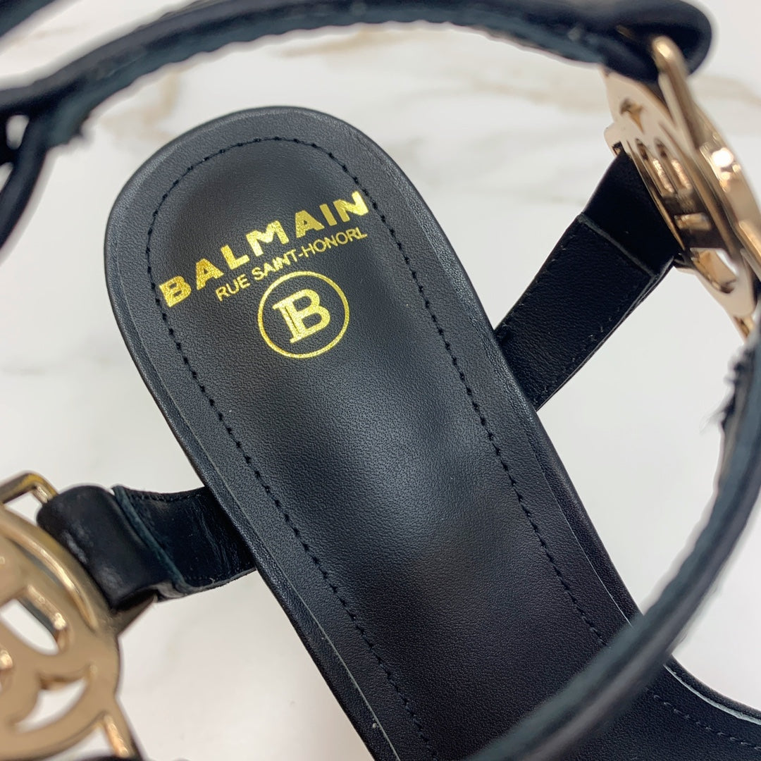 BALMAIN 25S HIGH HEELS WITH B METAL DETAIL 95MM IN BLACK CALFSKIN - 35