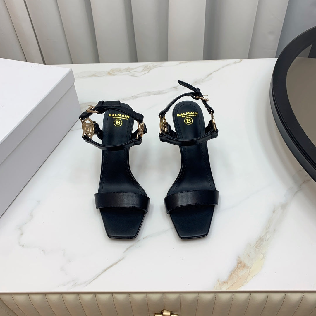 BALMAIN 25S HIGH HEELS WITH B METAL DETAIL 95MM IN BLACK CALFSKIN - 35