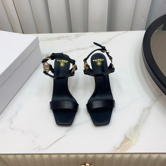 BALMAIN 25S HIGH HEELS WITH B METAL DETAIL 95MM IN BLACK CALFSKIN - 35