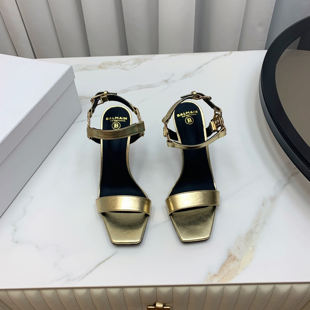 BALMAIN 25S HIGH HEELS WITH B METAL DETAIL 95MM IN GOLD CALFSKIN - 35
