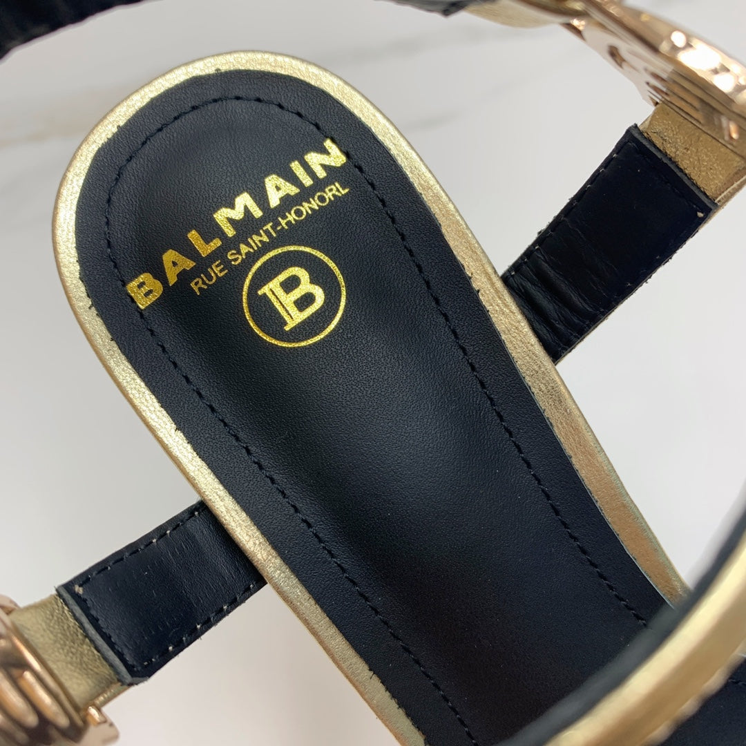 BALMAIN 25S HIGH HEELS WITH B METAL DETAIL 95MM IN GOLD CALFSKIN - 35